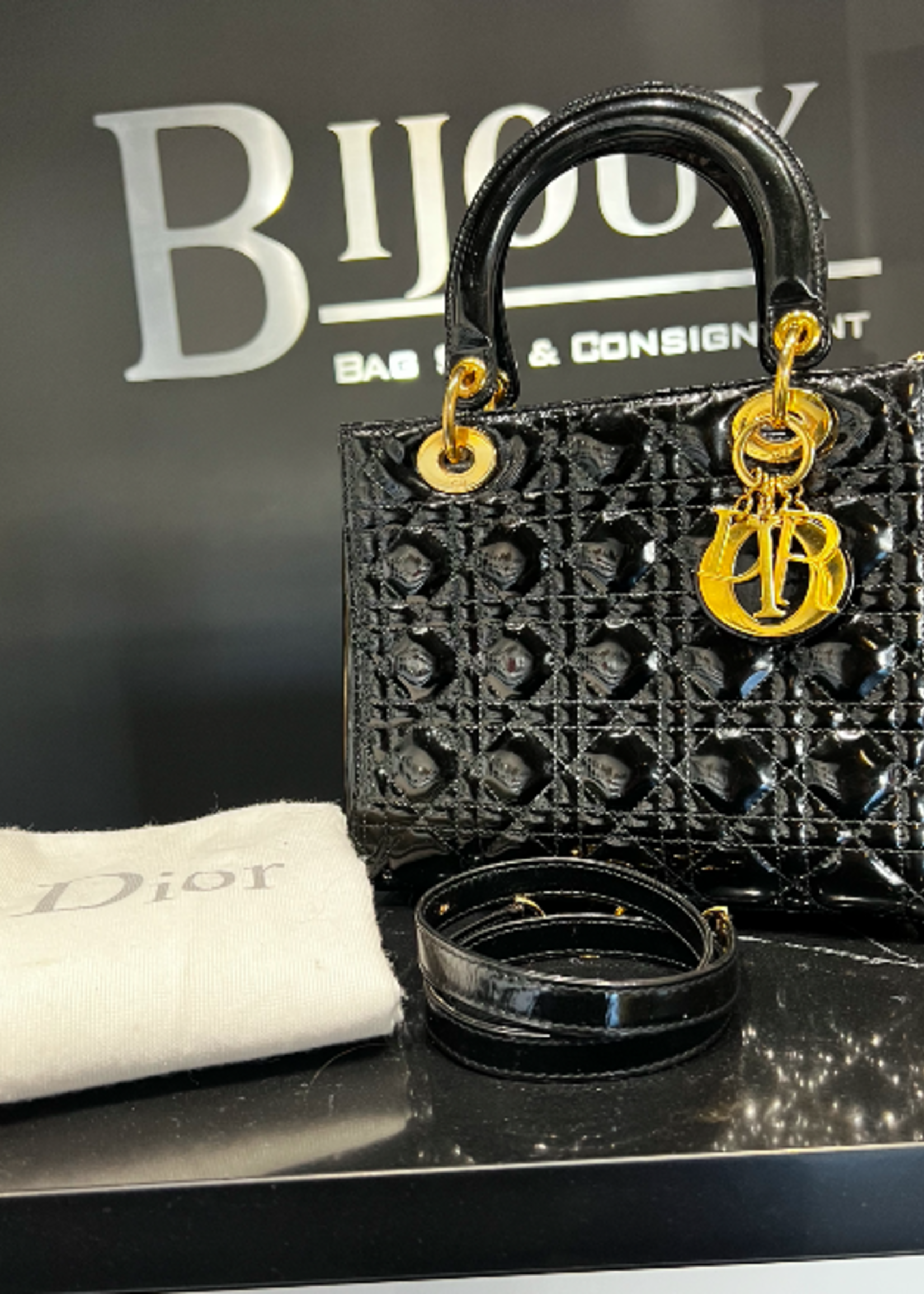 Christian Dior SOLD - Medium Patent Black Lady Dior