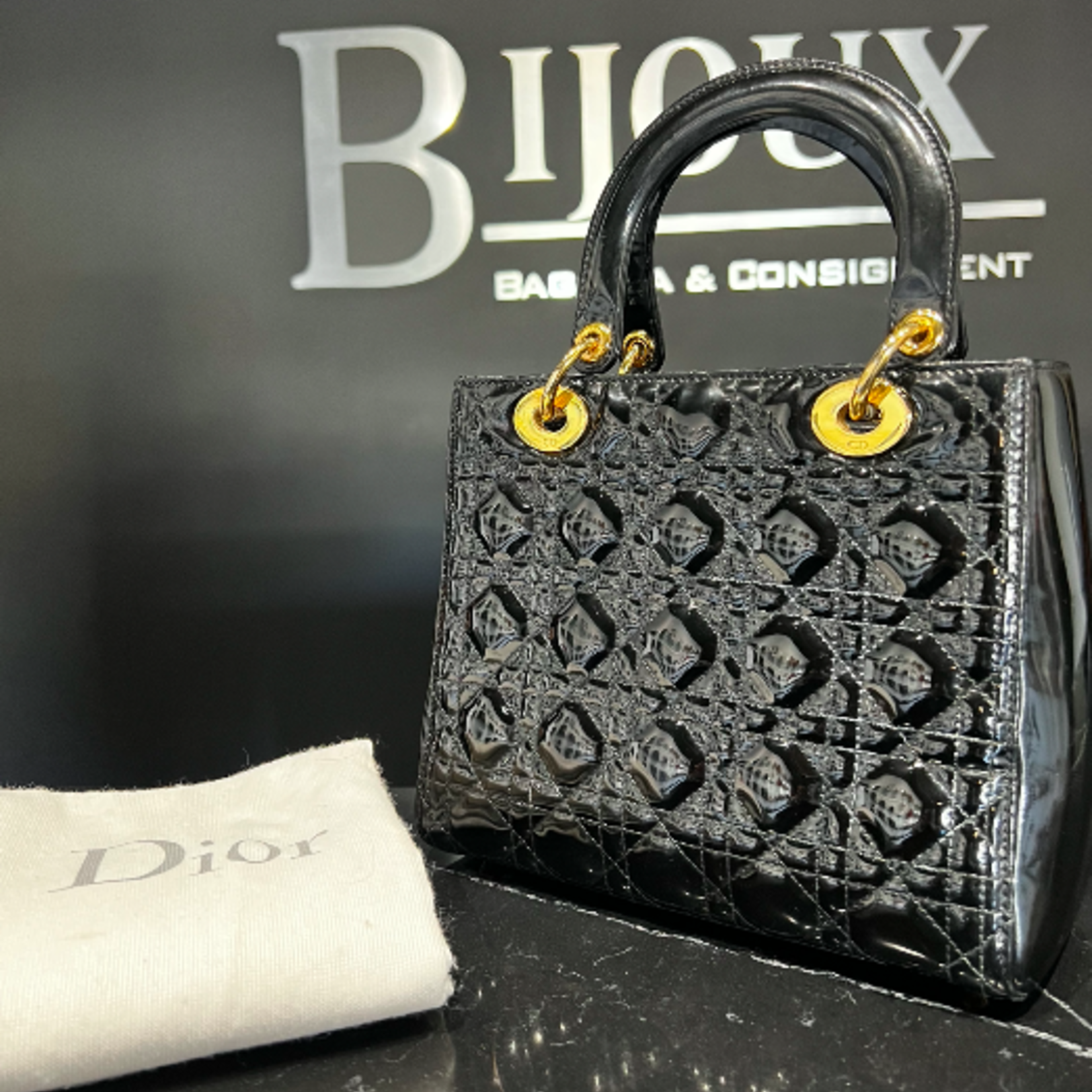 Christian Dior SOLD - Medium Patent Black Lady Dior