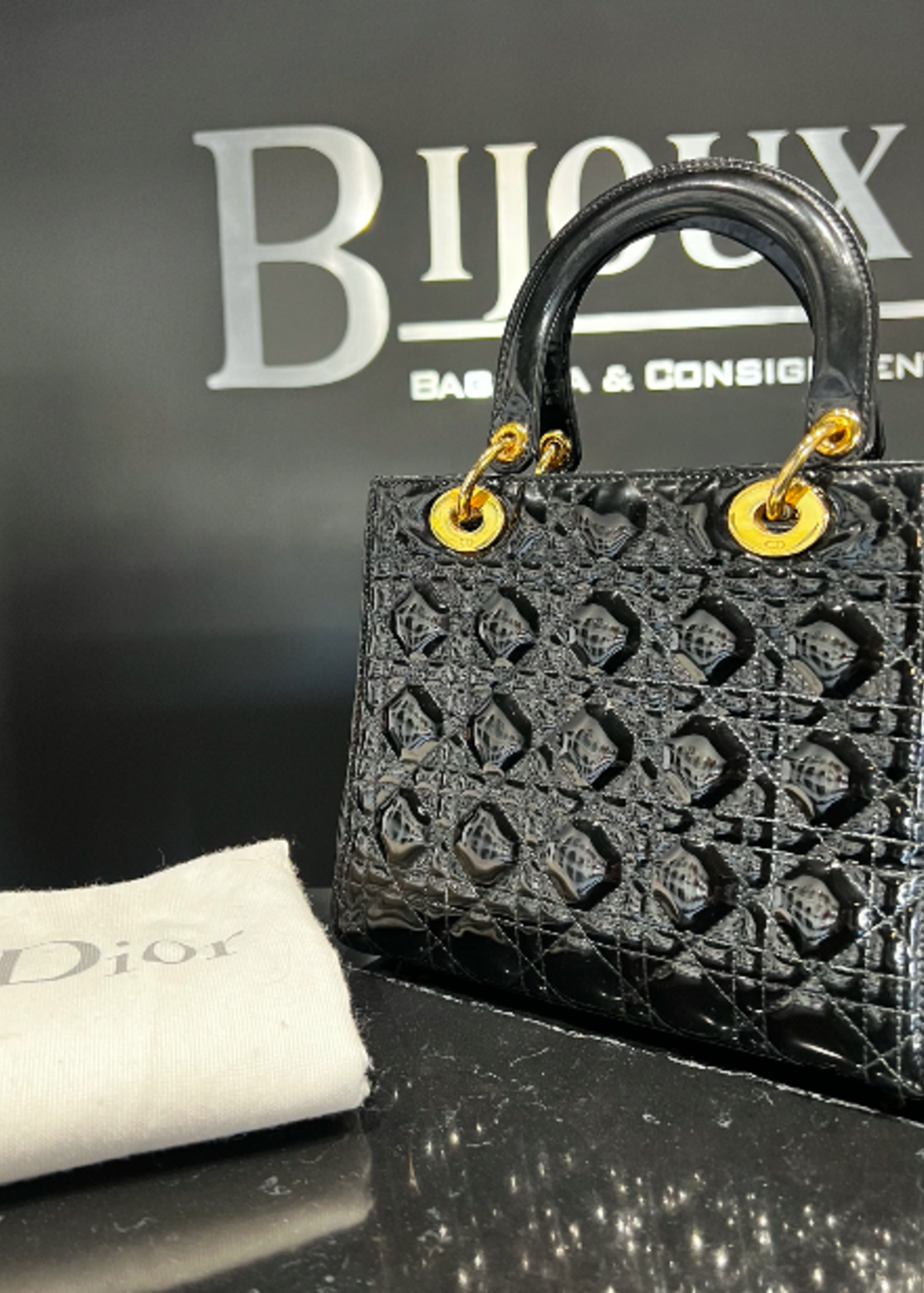 Christian Dior SOLD - Medium Patent Black Lady Dior
