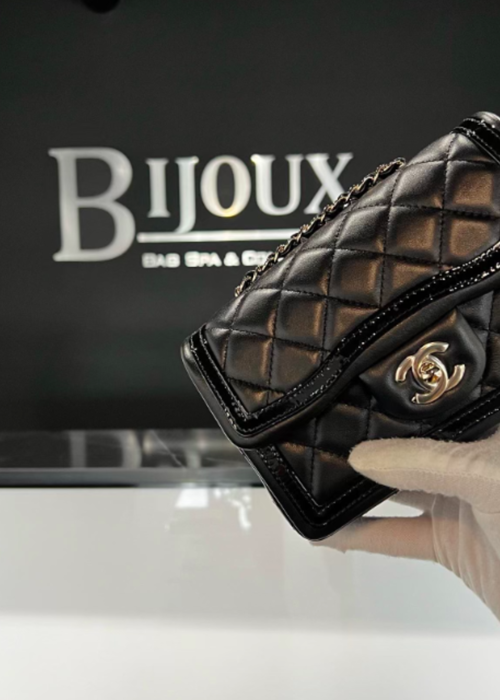 Chanel SOLD - 2023 Chanel Mini Flap with Patent Trim