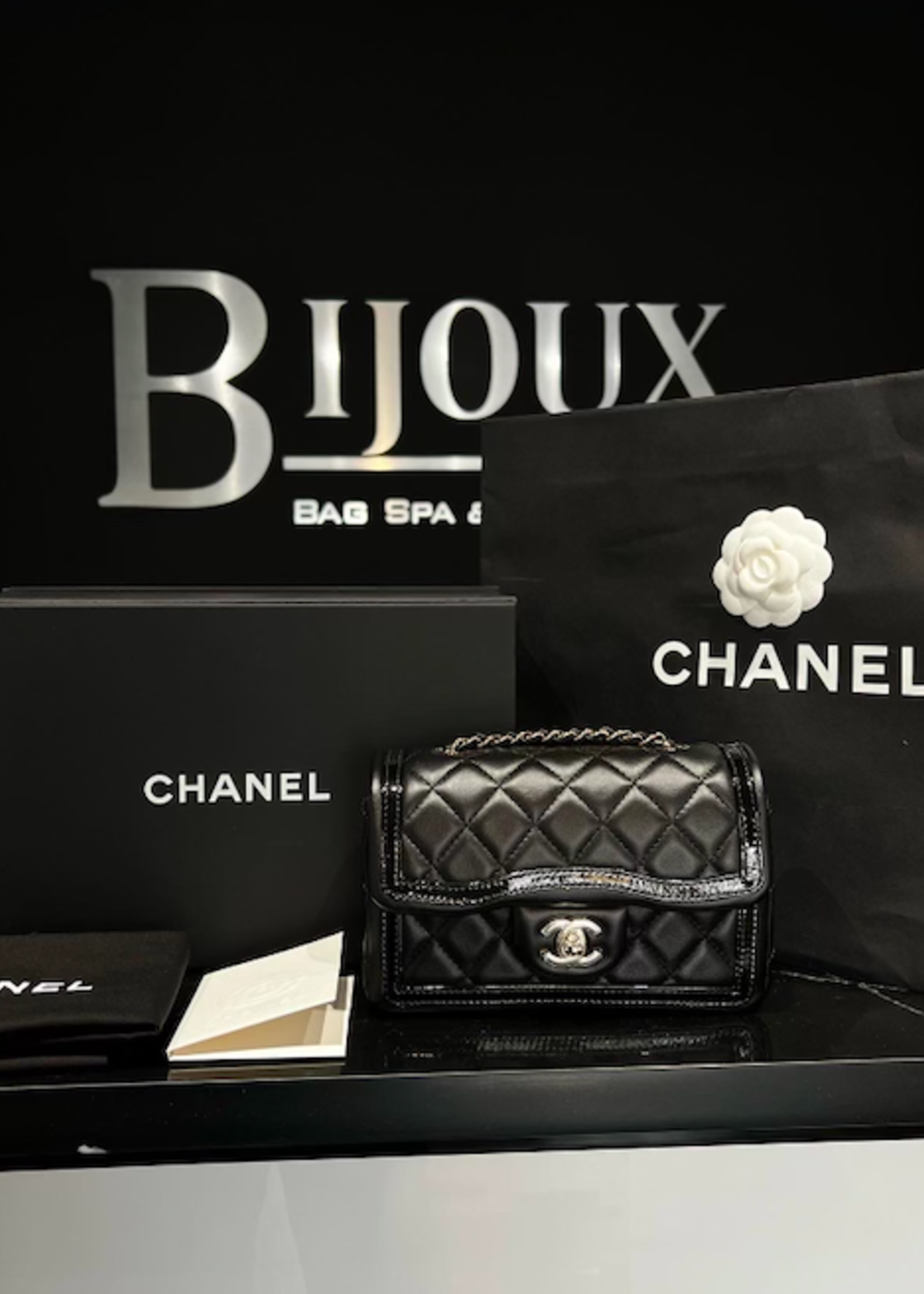 Chanel SOLD - 2023 Chanel Mini Flap with Patent Trim