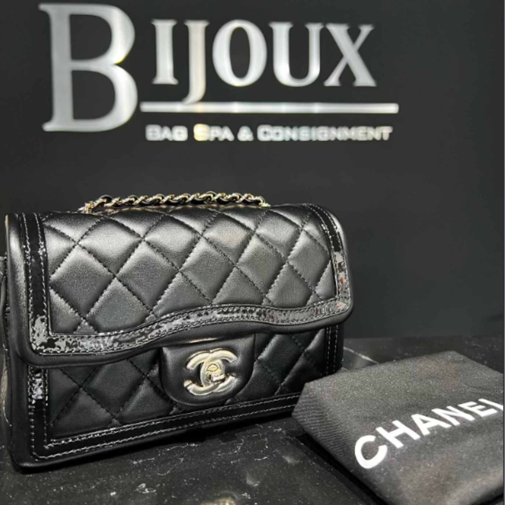 Chanel SOLD - 2023 Chanel Mini Flap with Patent Trim