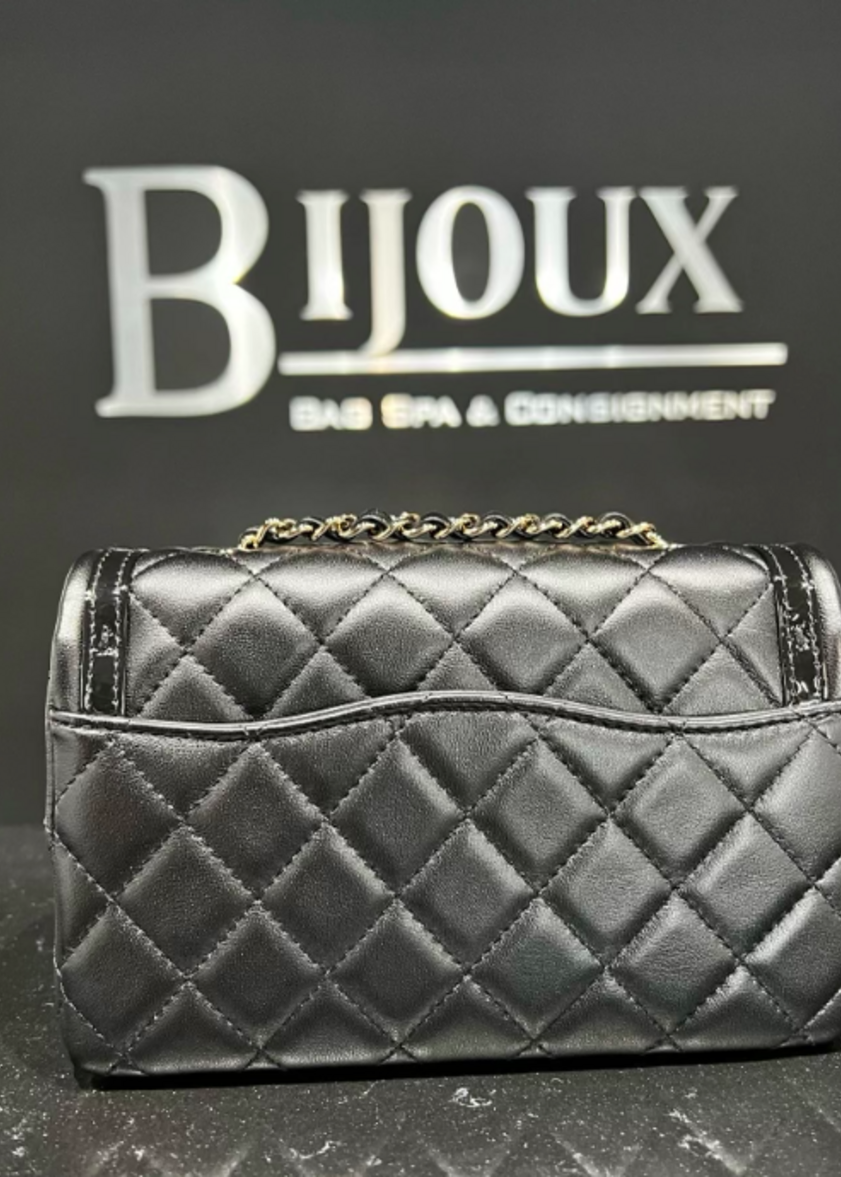 Chanel SOLD - 2023 Chanel Mini Flap with Patent Trim