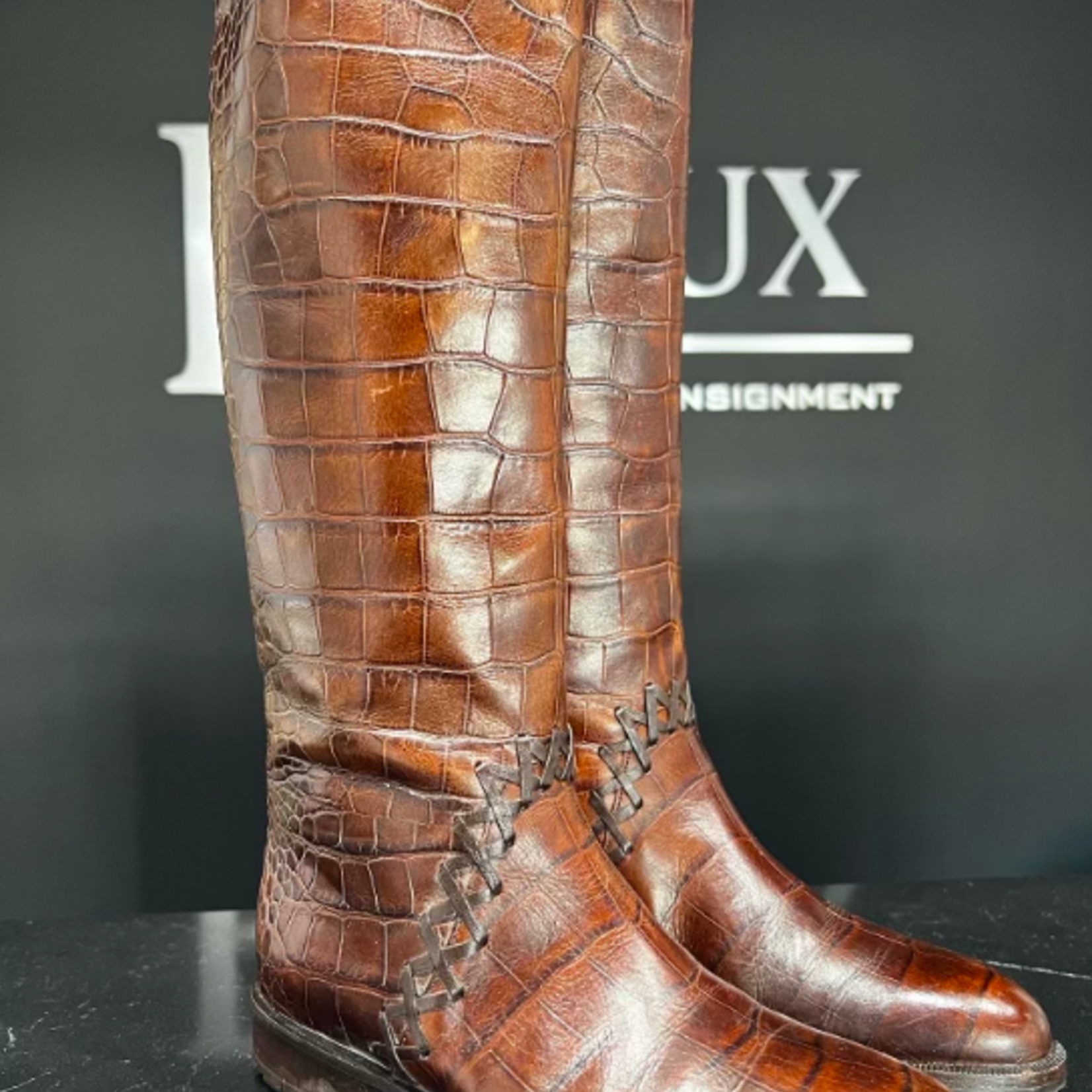 Dior x Bally Crocodile Embossed Boots 36