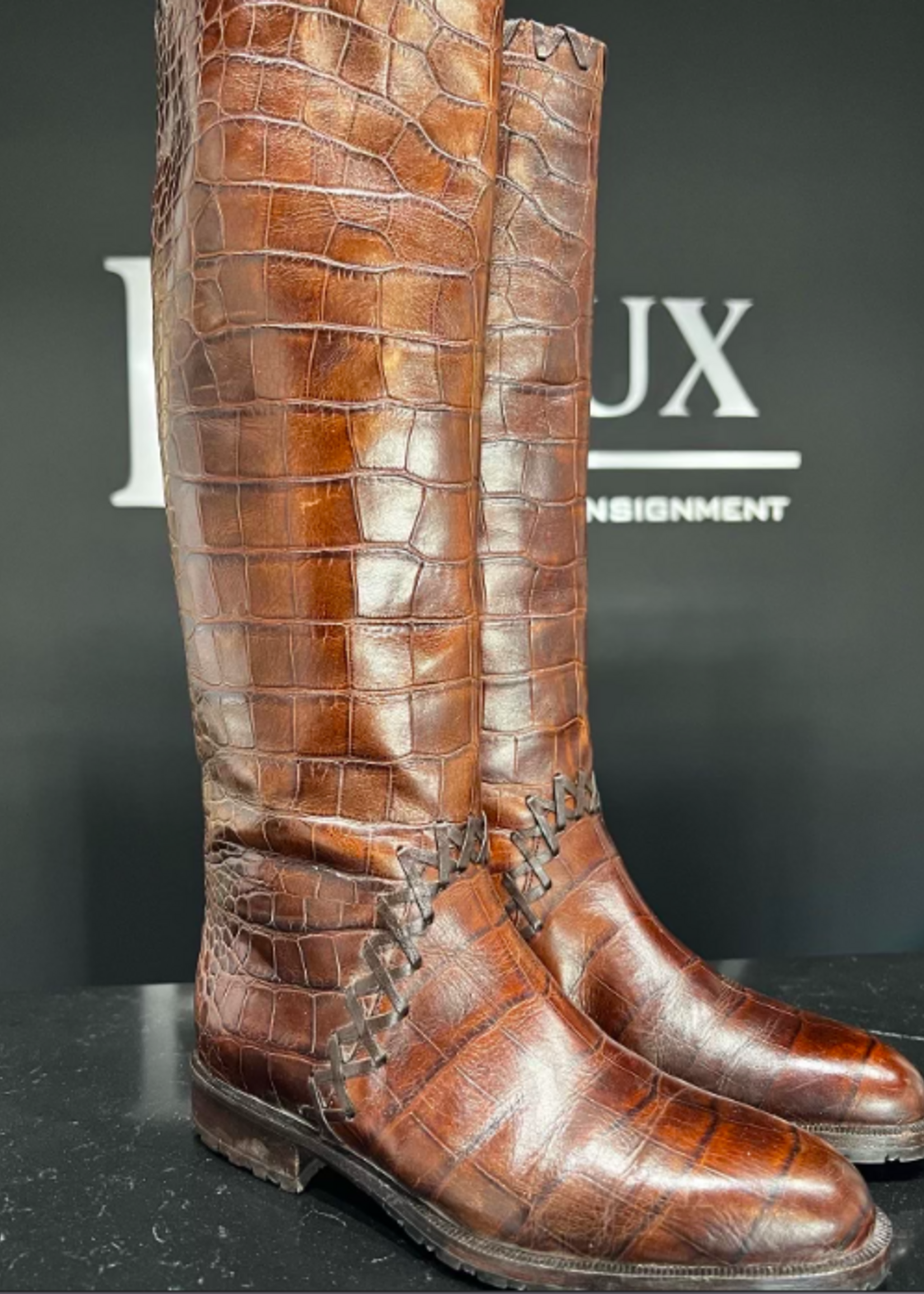 Dior x Bally Crocodile Embossed Boots 36