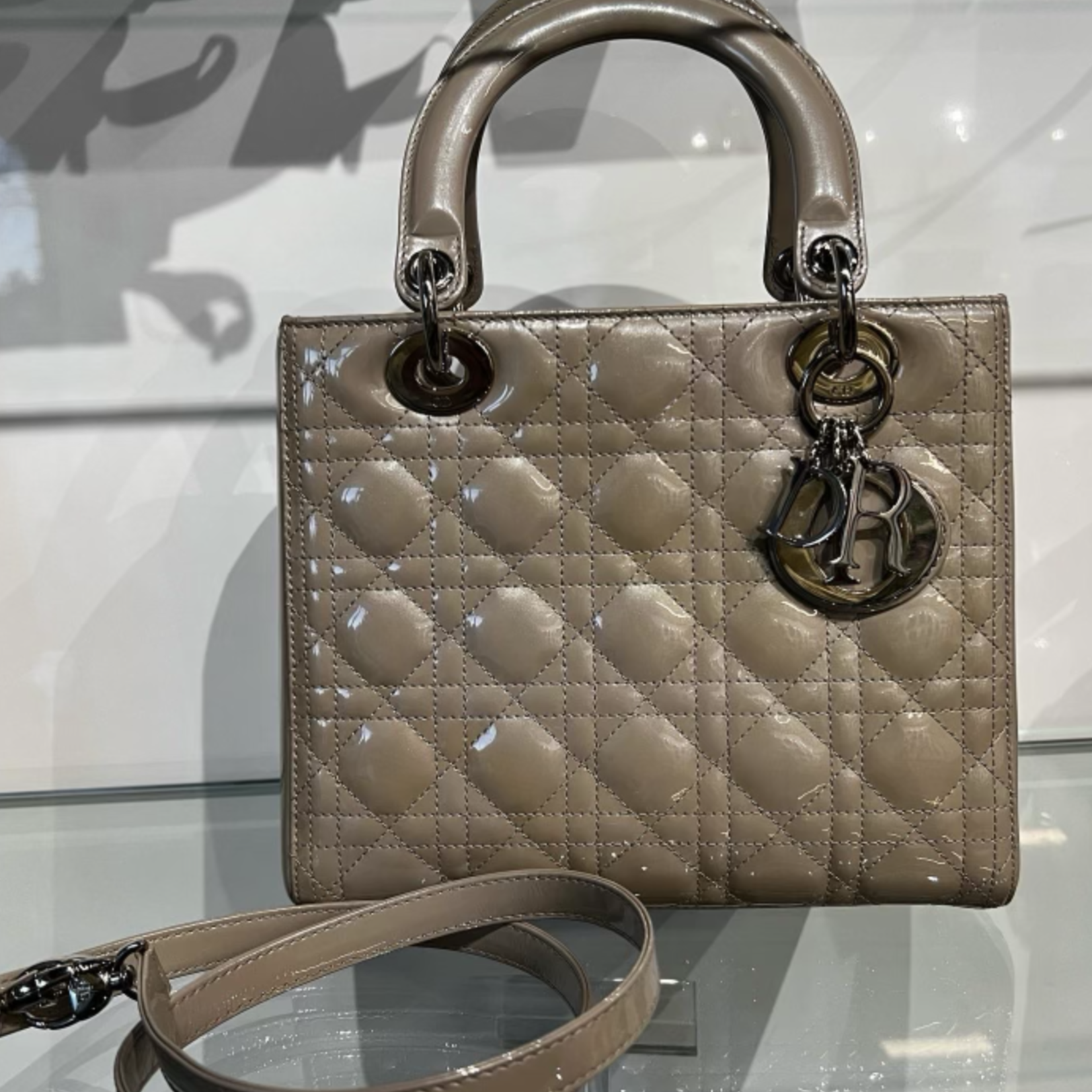 Christian Dior SOLD - Christian Dior Lady Dior Taupe Patent