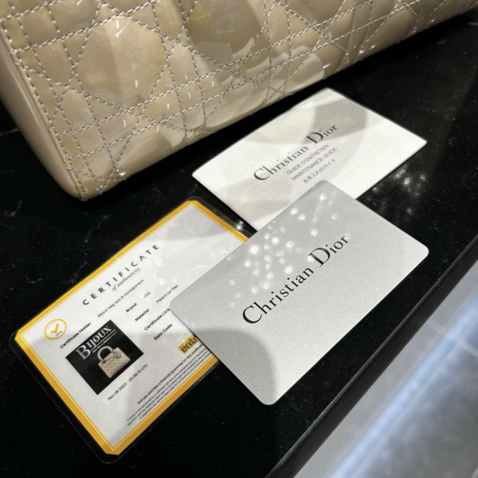 Christian Dior SOLD - Christian Dior Lady Dior Taupe Patent