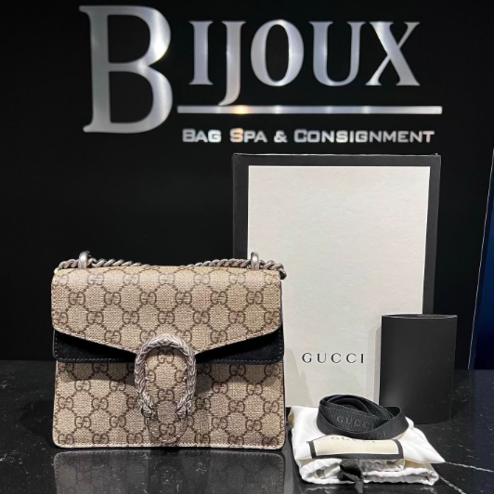 Gucci SOLD - Gucci Dionysus Suede Black/Canvas