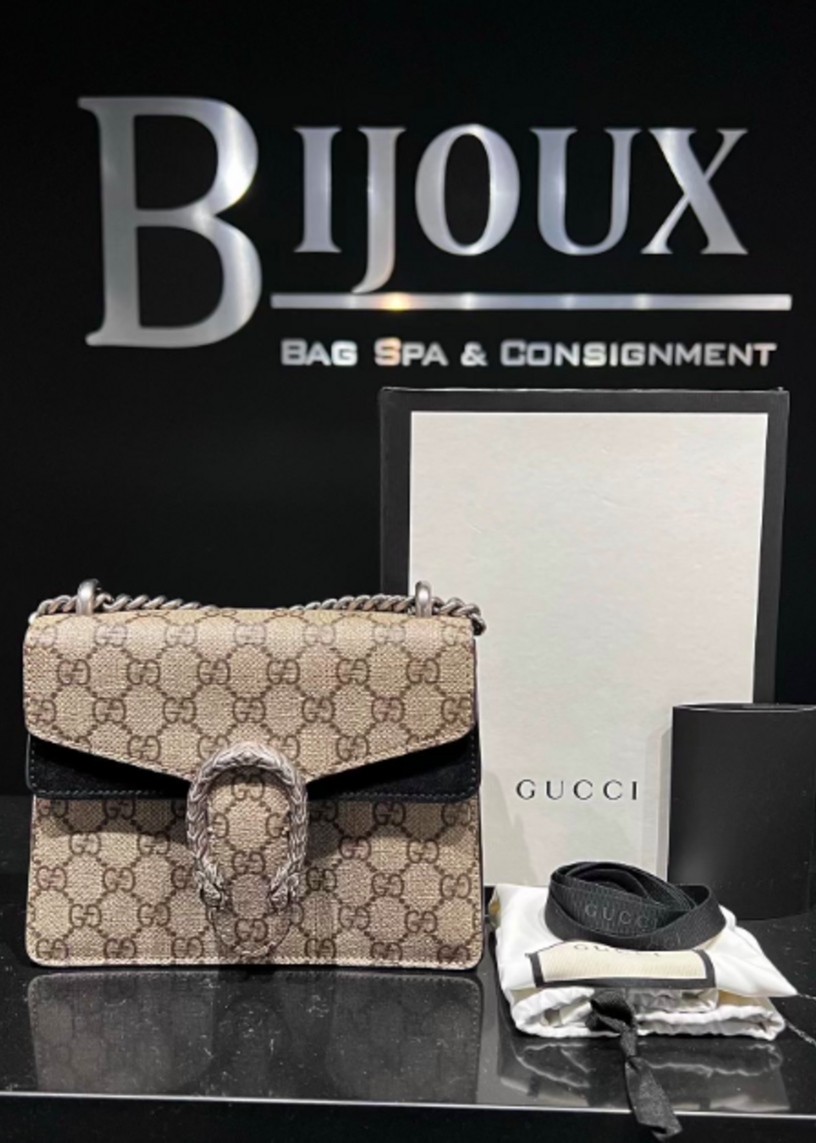 Gucci SOLD - Gucci Dionysus Suede Black/Canvas