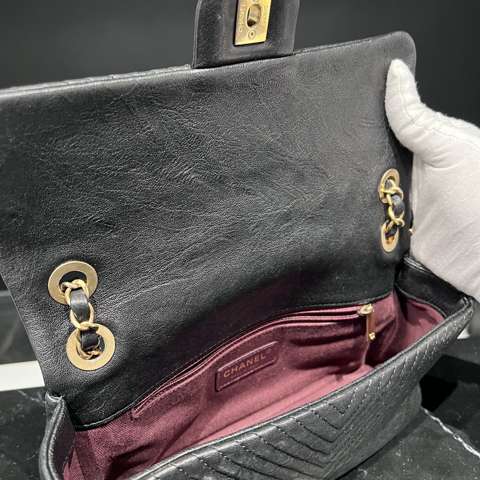 Chanel SOLD - Chanel Chevron Goatskin M/L Flap