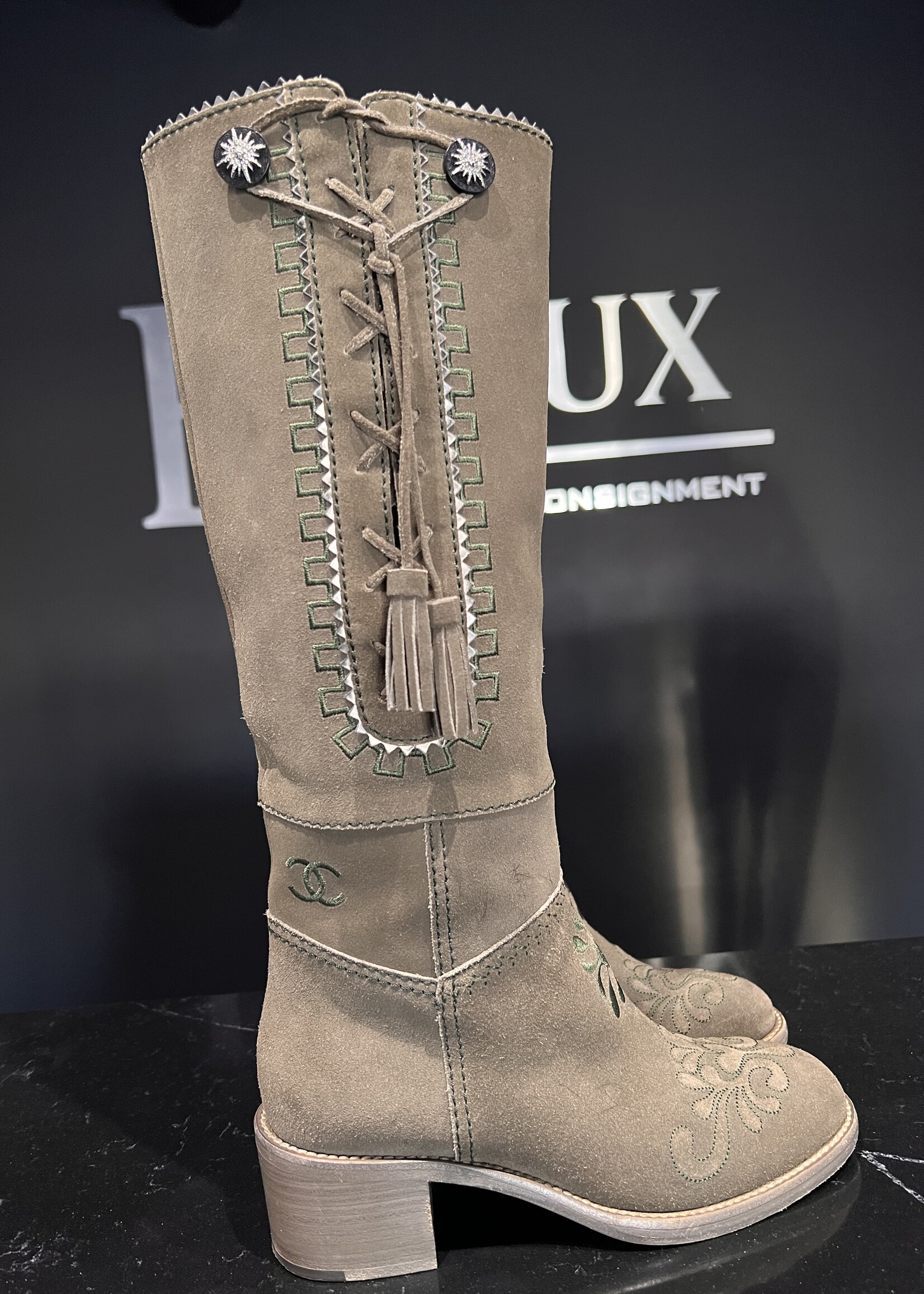 Chanel Chanel Salzburg Khaki Boots 39