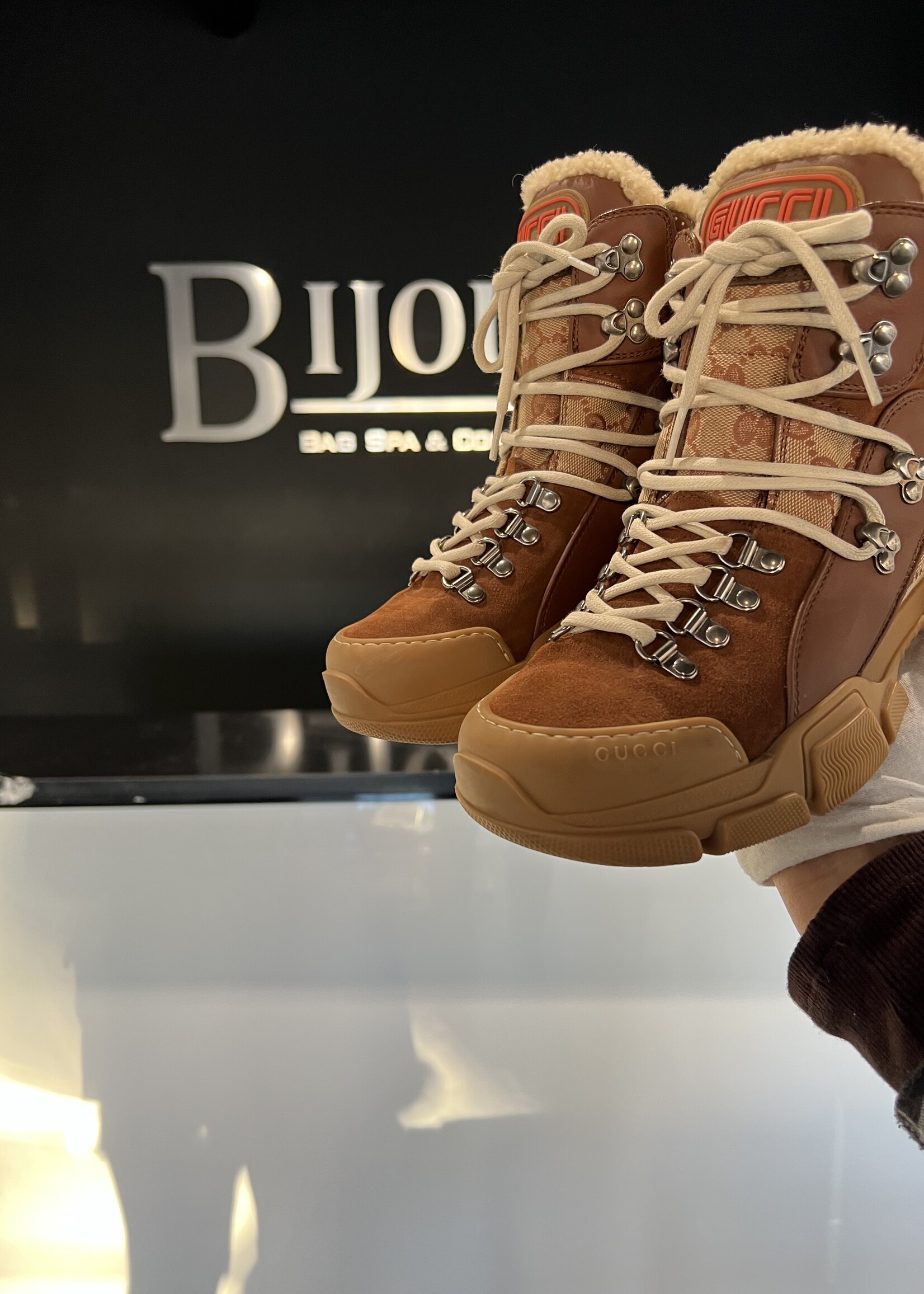 Gucci SOLD - Gucci Flashtrek Monogram Boots Brown 39