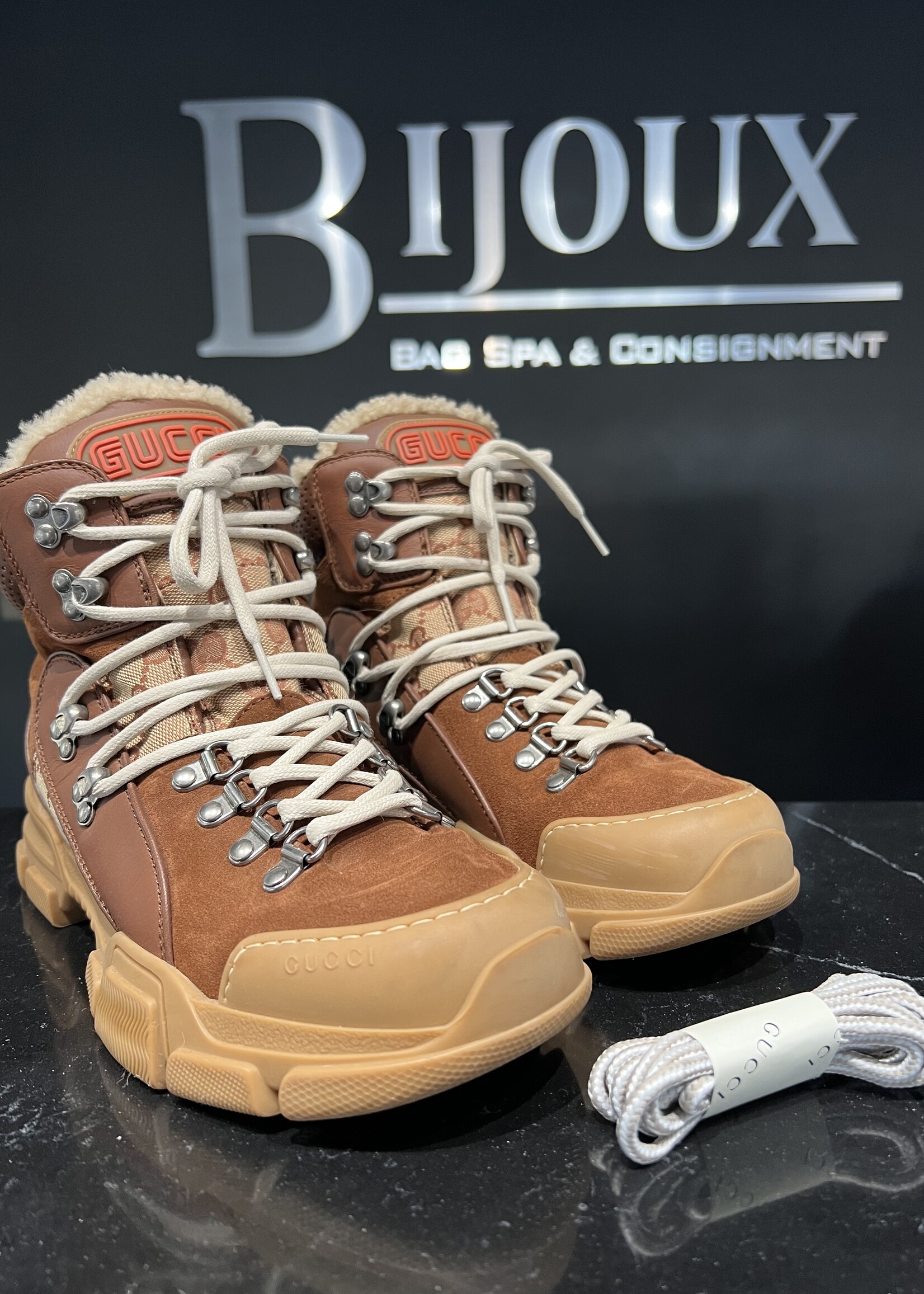 Gucci SOLD - Gucci Flashtrek Monogram Boots Brown 39