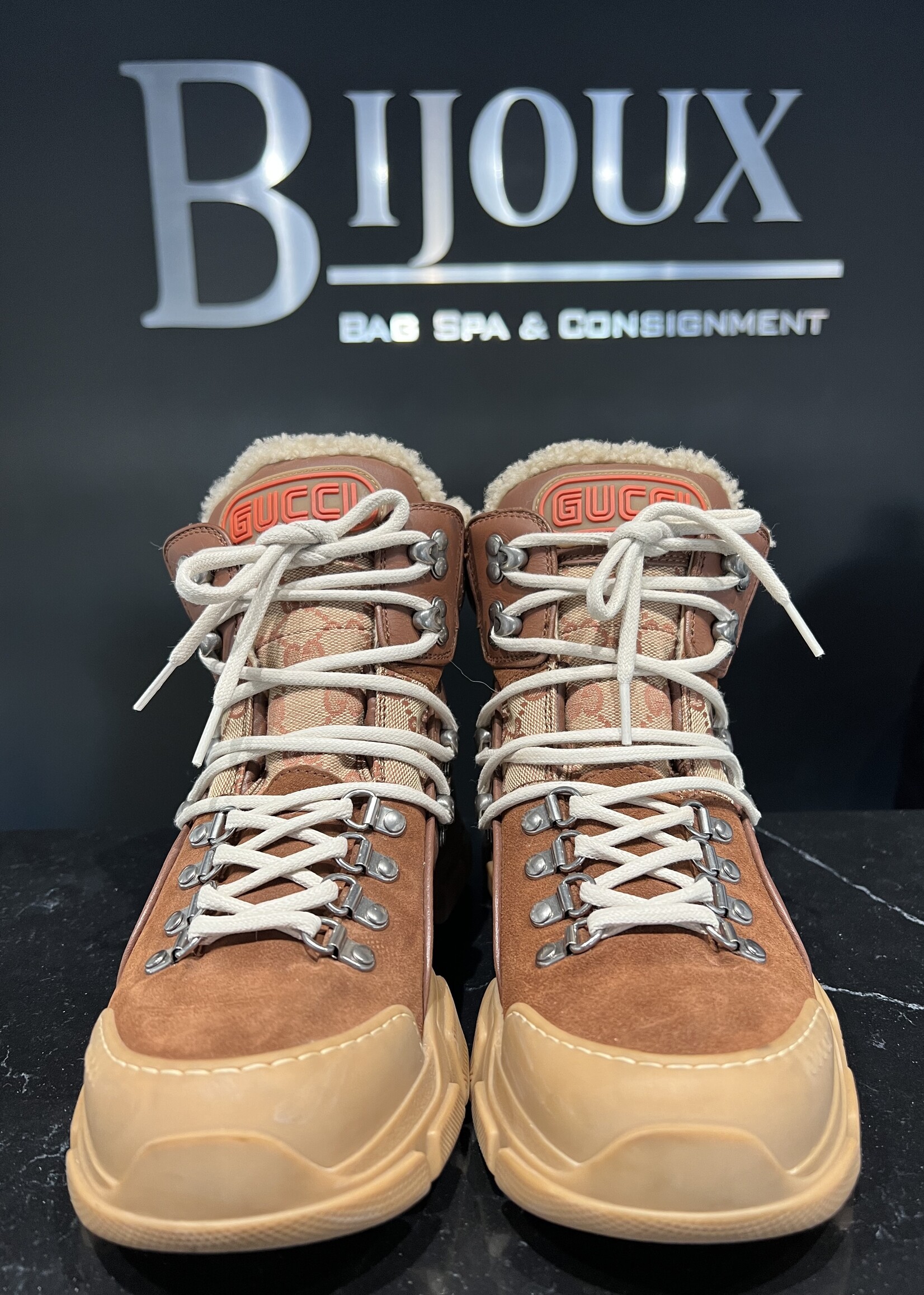 Gucci SOLD - Gucci Flashtrek Monogram Boots Brown 39