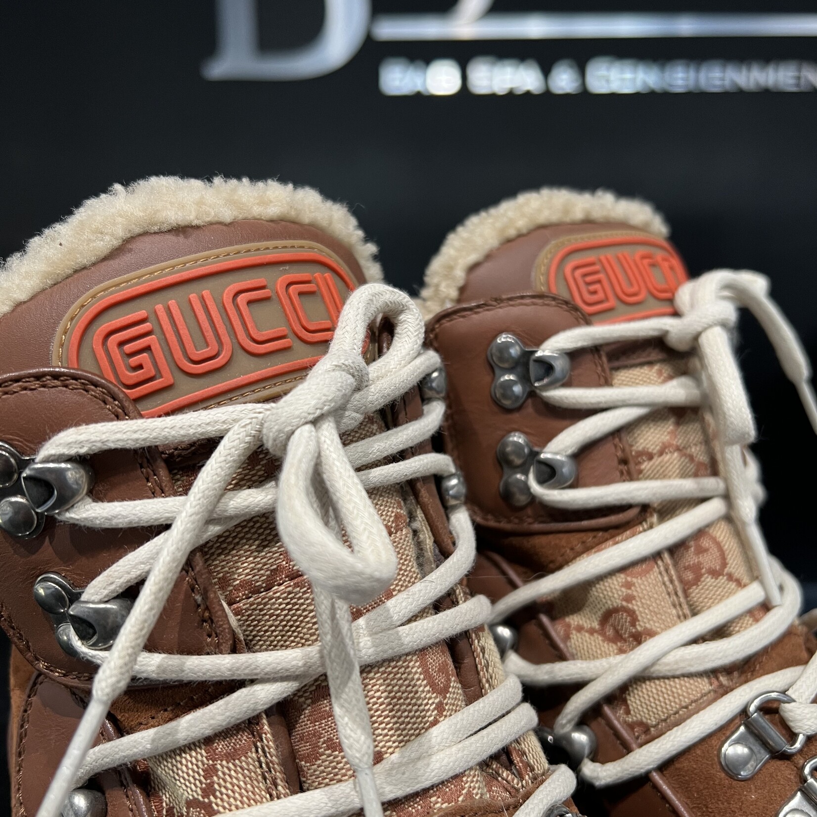 Gucci SOLD - Gucci Flashtrek Monogram Boots Brown 39