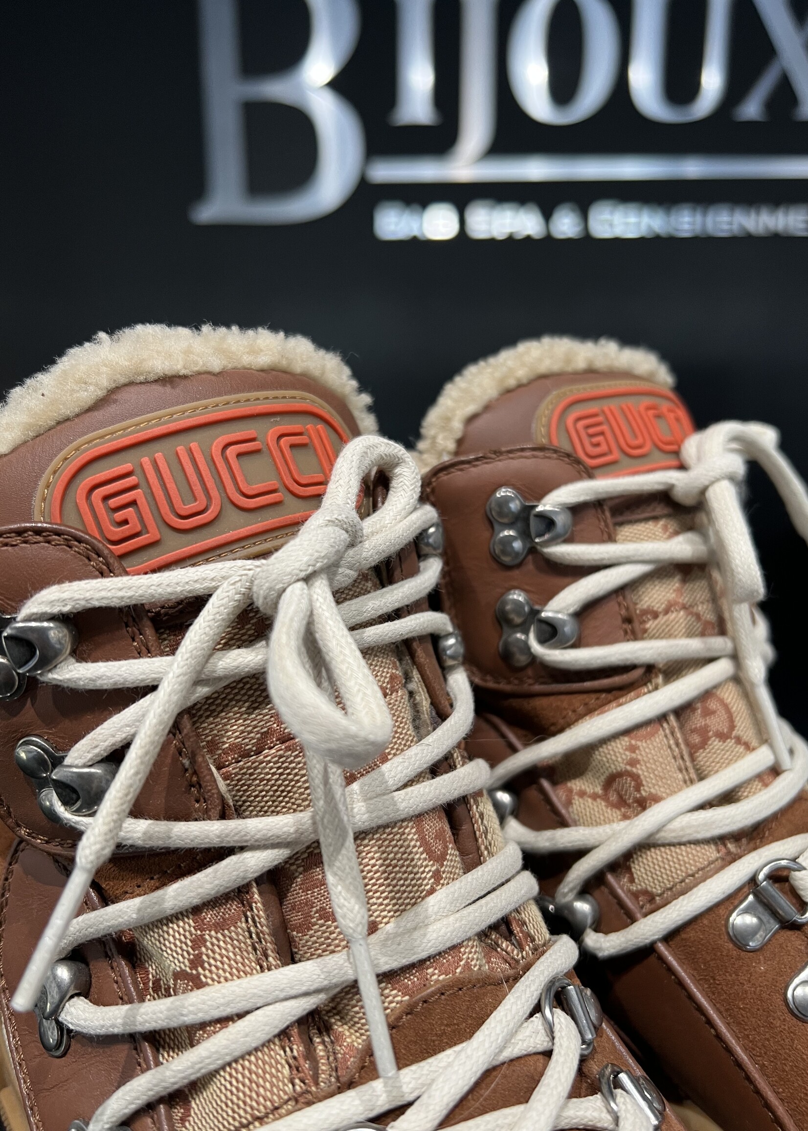 Gucci SOLD - Gucci Flashtrek Monogram Boots Brown 39