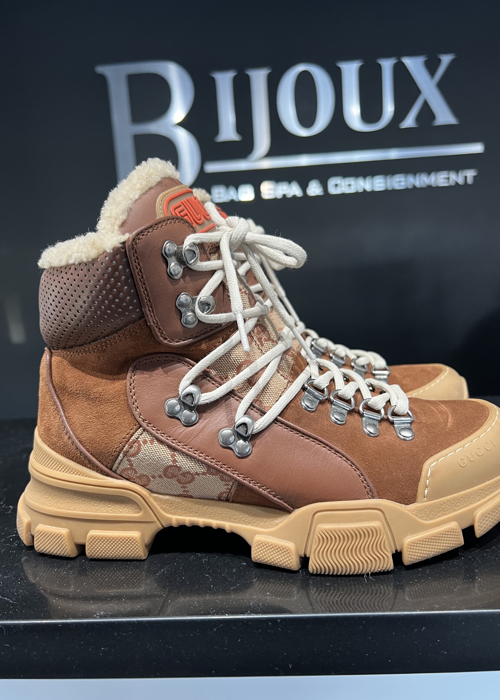 Gucci SOLD - Gucci Flashtrek Monogram Boots Brown 39