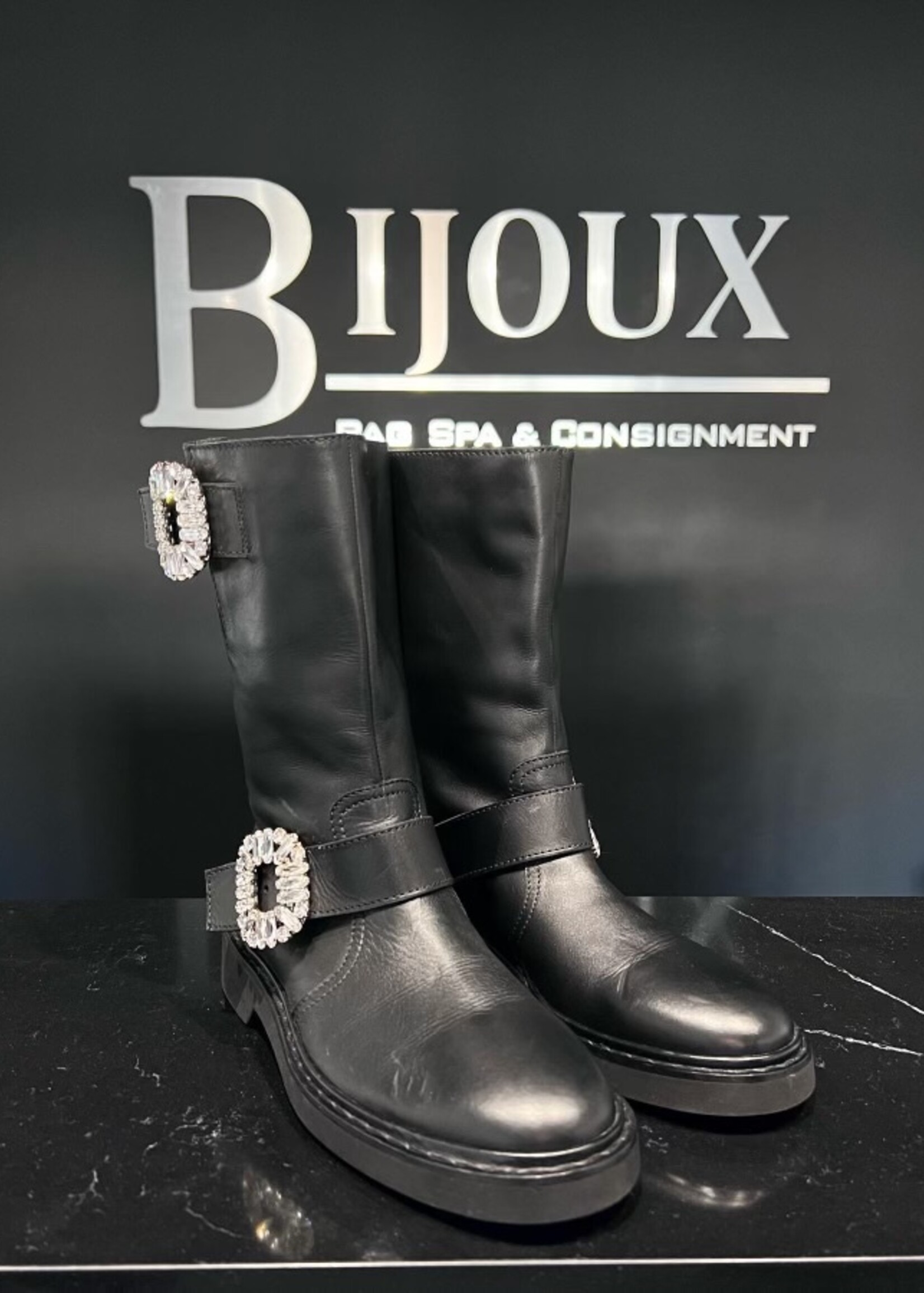 Roger Vivier SOLD - Roger Vivier Crystal Biker Boots- 38.5