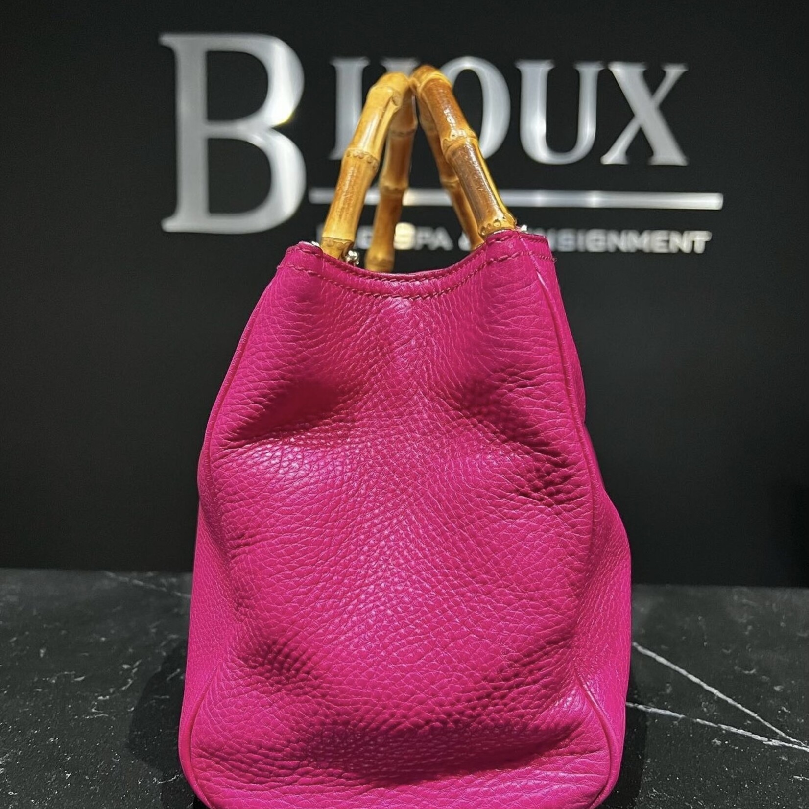 Gucci SOLD - Gucci Bamboo Handle Pebbled Leather Bag