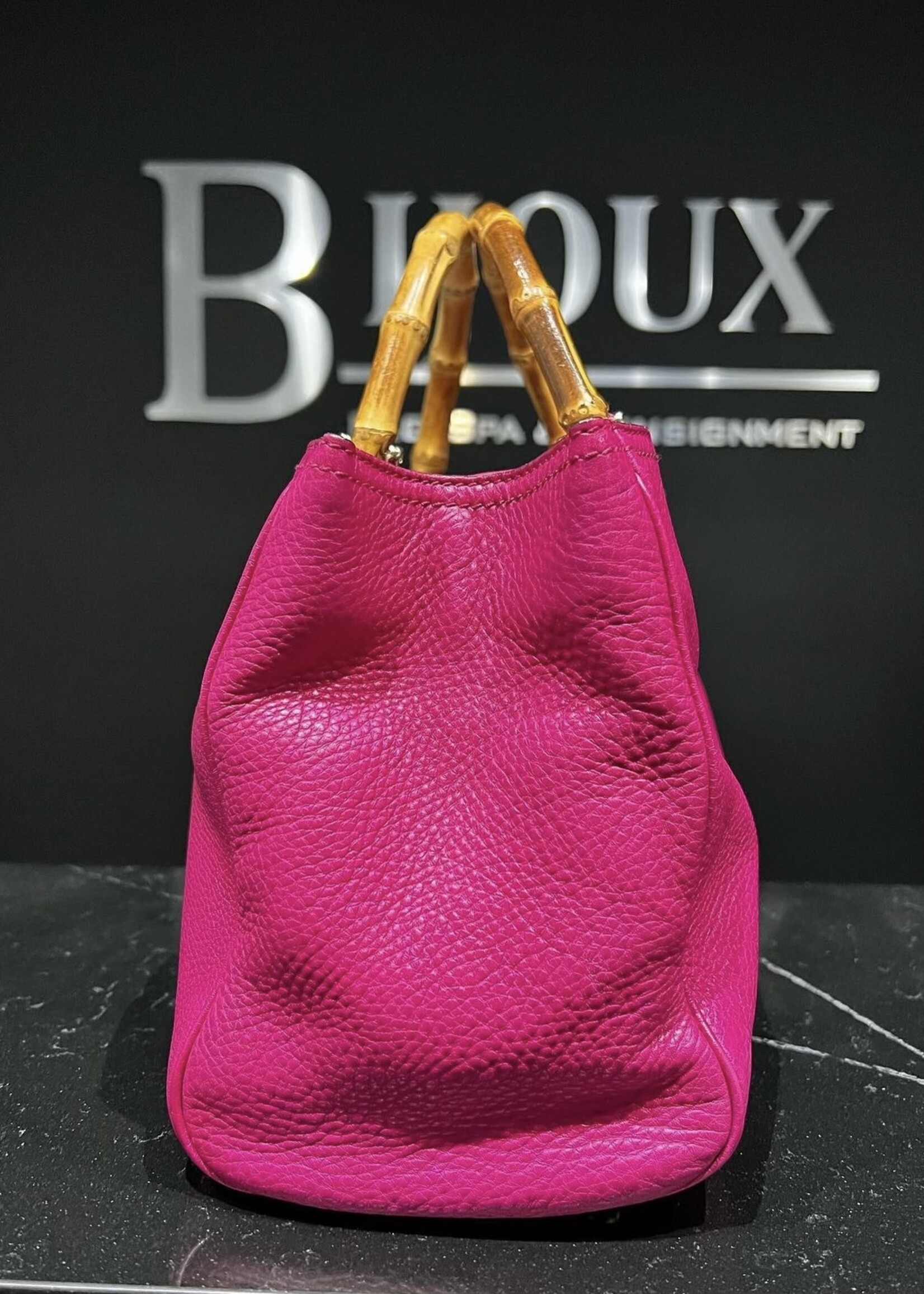 Gucci SOLD - Gucci Bamboo Handle Pebbled Leather Bag