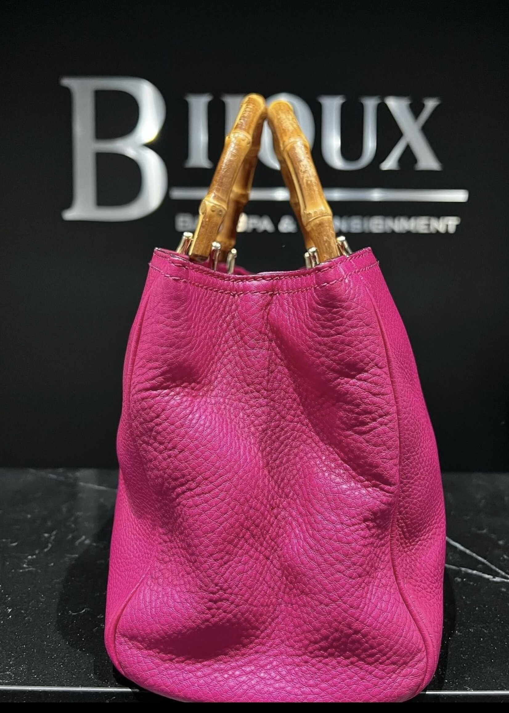 Gucci SOLD - Gucci Bamboo Handle Pebbled Leather Bag