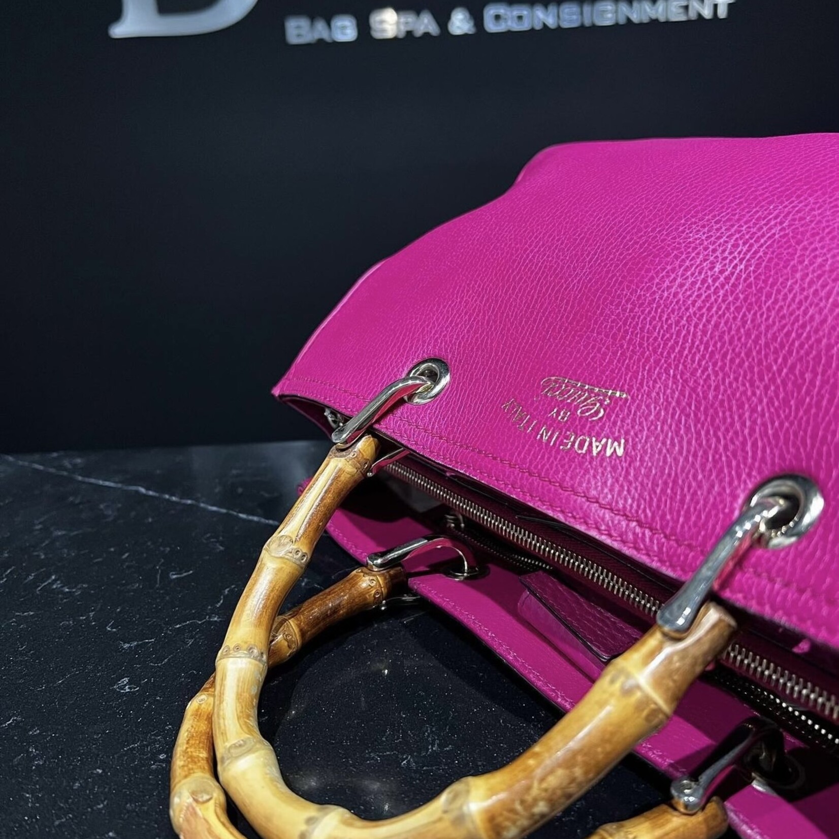 Gucci SOLD - Gucci Bamboo Handle Pebbled Leather Bag