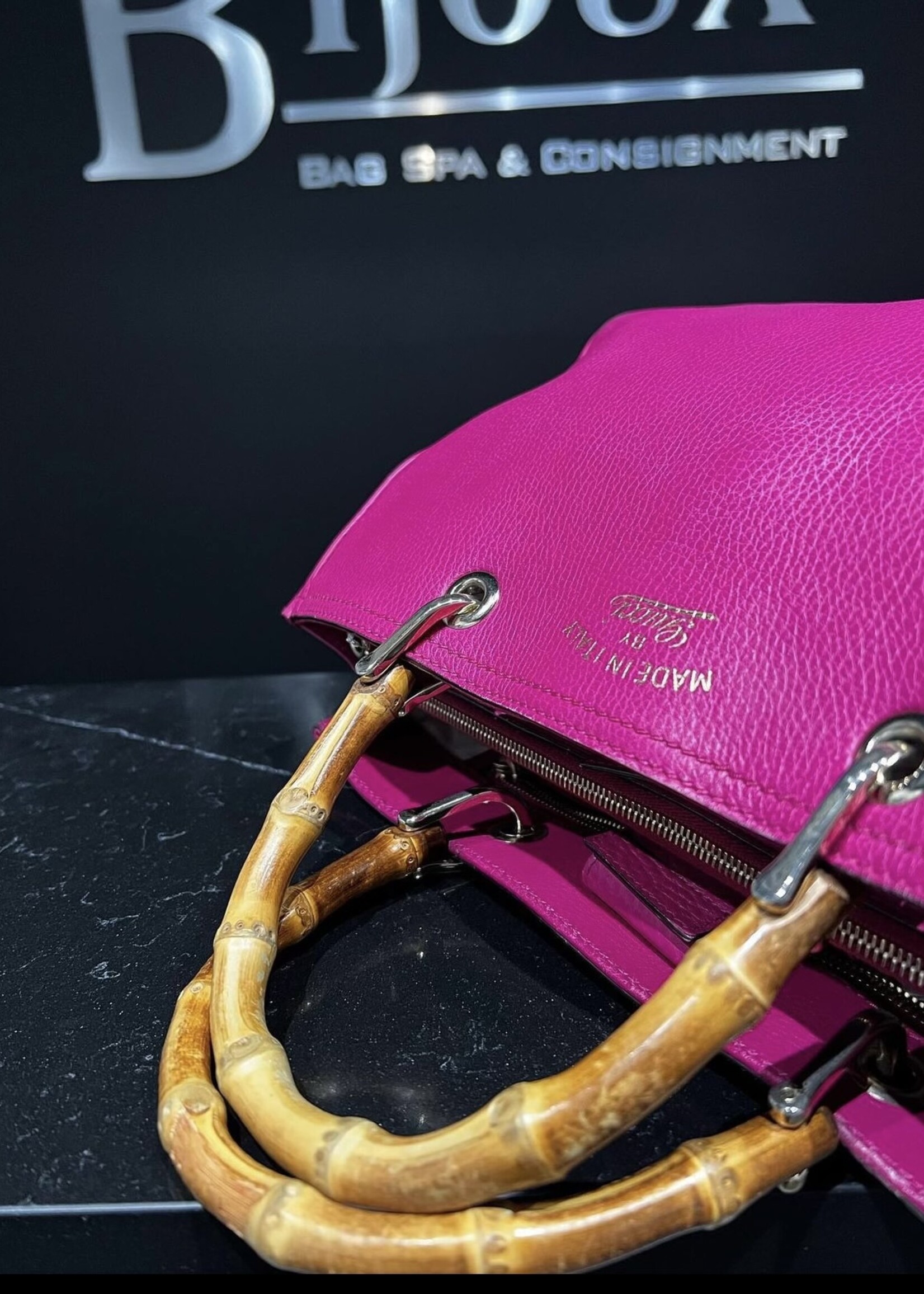 Gucci SOLD - Gucci Bamboo Handle Pebbled Leather Bag