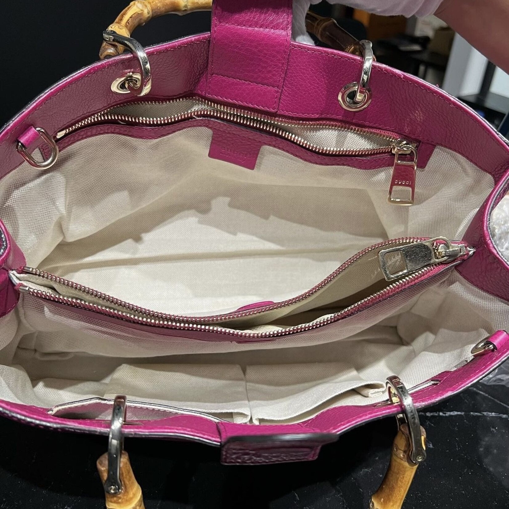 Gucci SOLD - Gucci Bamboo Handle Pebbled Leather Bag