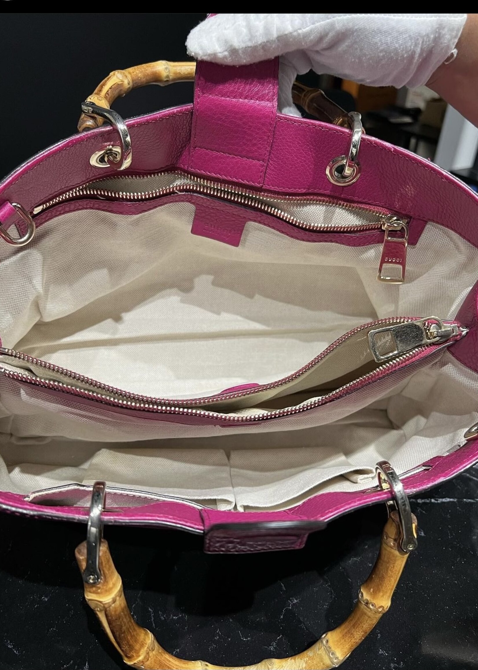 Gucci SOLD - Gucci Bamboo Handle Pebbled Leather Bag