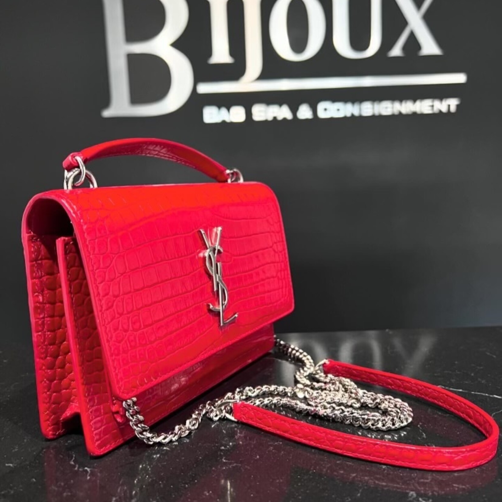 Saint Laurent SOLD - Saint Laurent Croc Embossed Sunset WOC