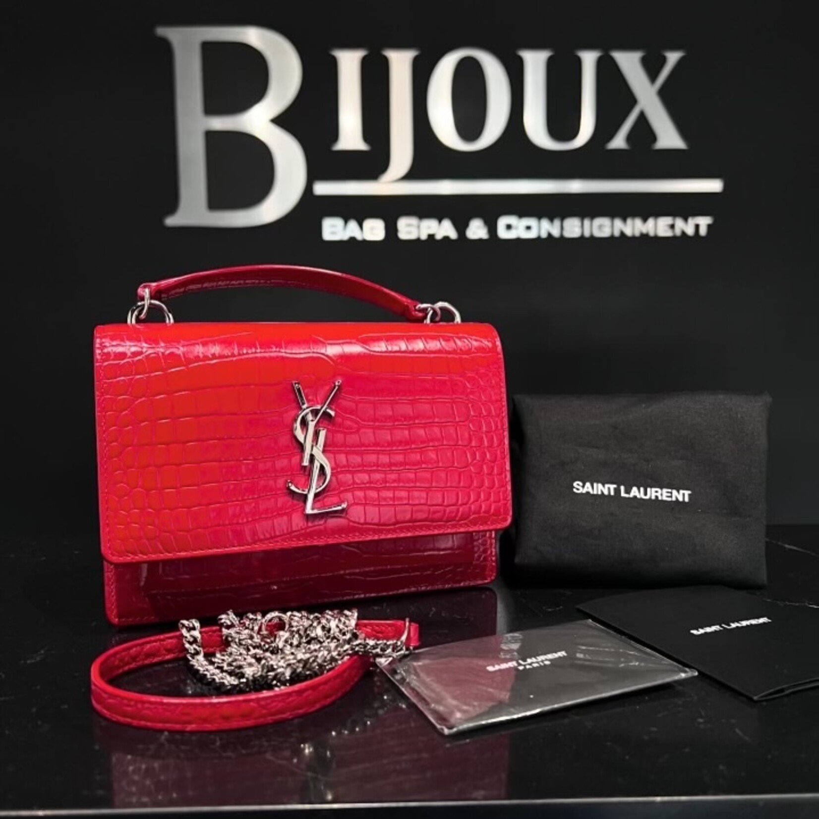 Saint Laurent SOLD - Saint Laurent Croc Embossed Sunset WOC