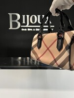 Burberry SOLD - Burberry Small Chester Nova Check Patent Bowling Bag Black