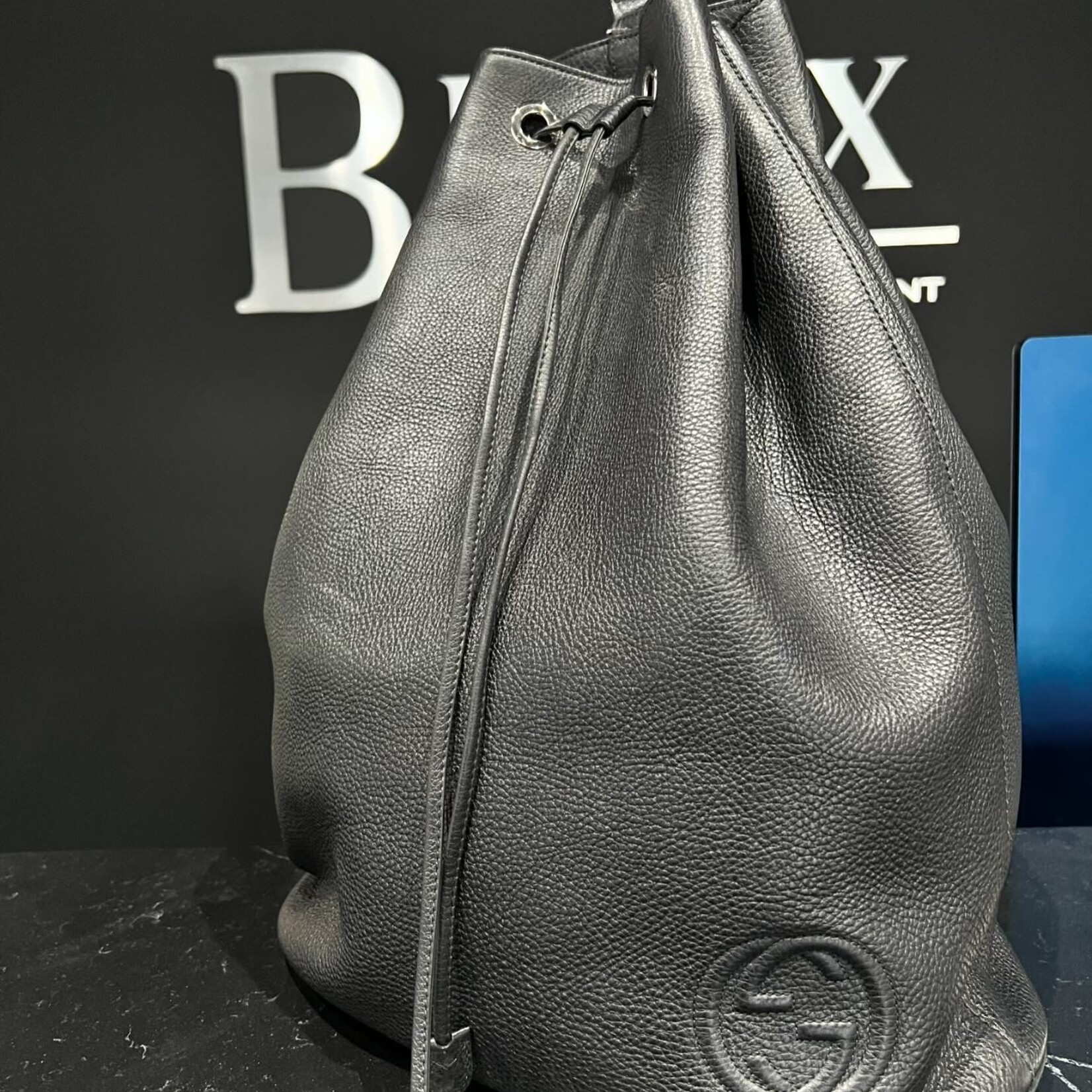 Gucci SOLD- Gucci Pebbled Drawstring Backpack