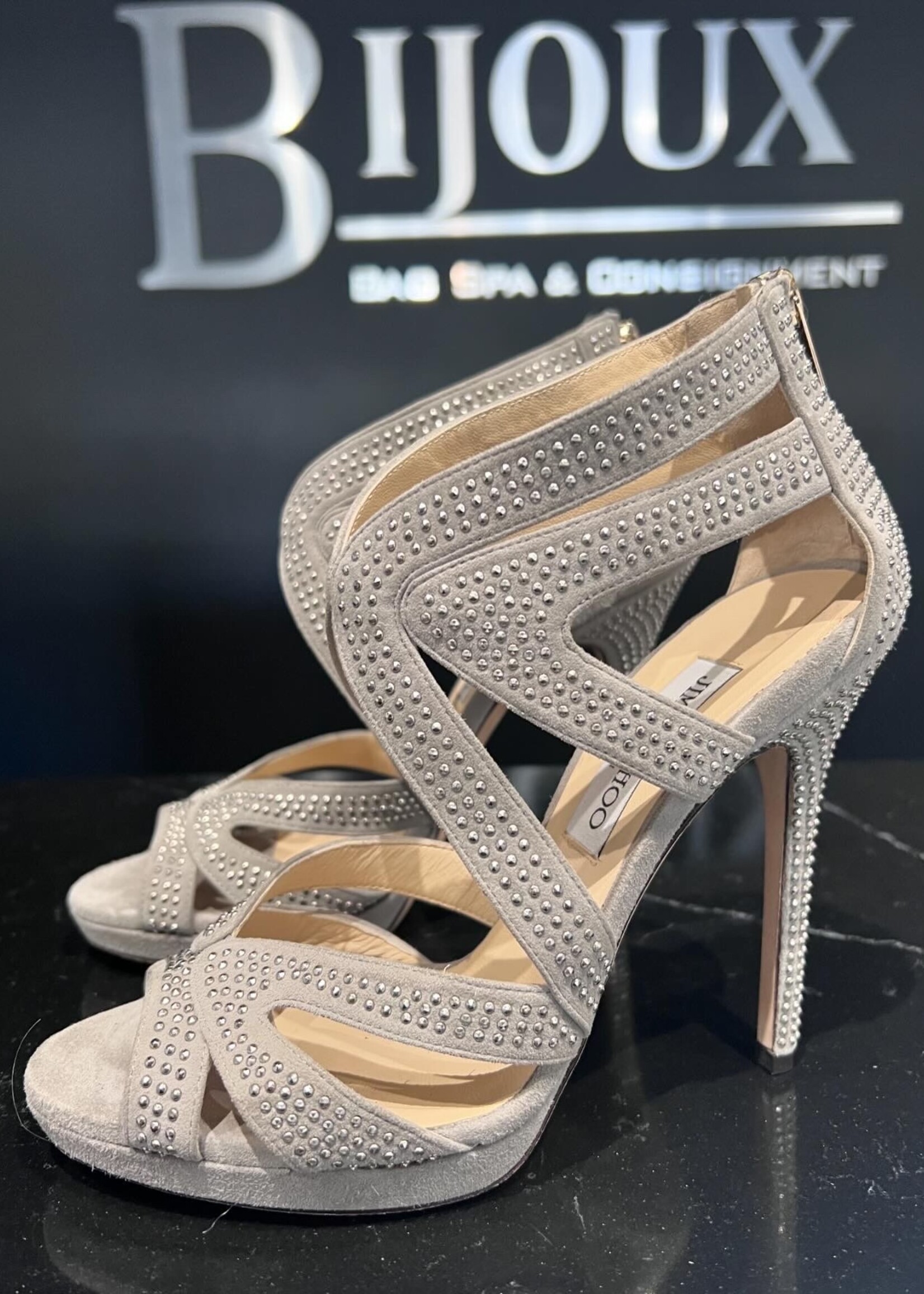 Jimmy Choo Jimmy Choo Suede Studded Collar Sandals 38.5