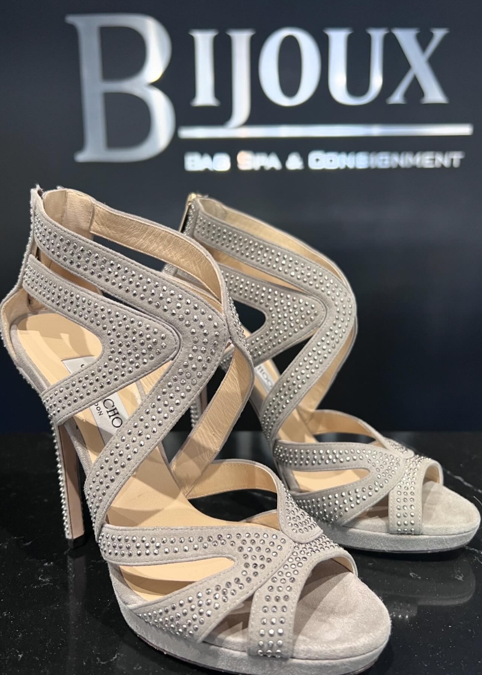 Jimmy Choo Jimmy Choo Suede Studded Collar Sandals 38.5