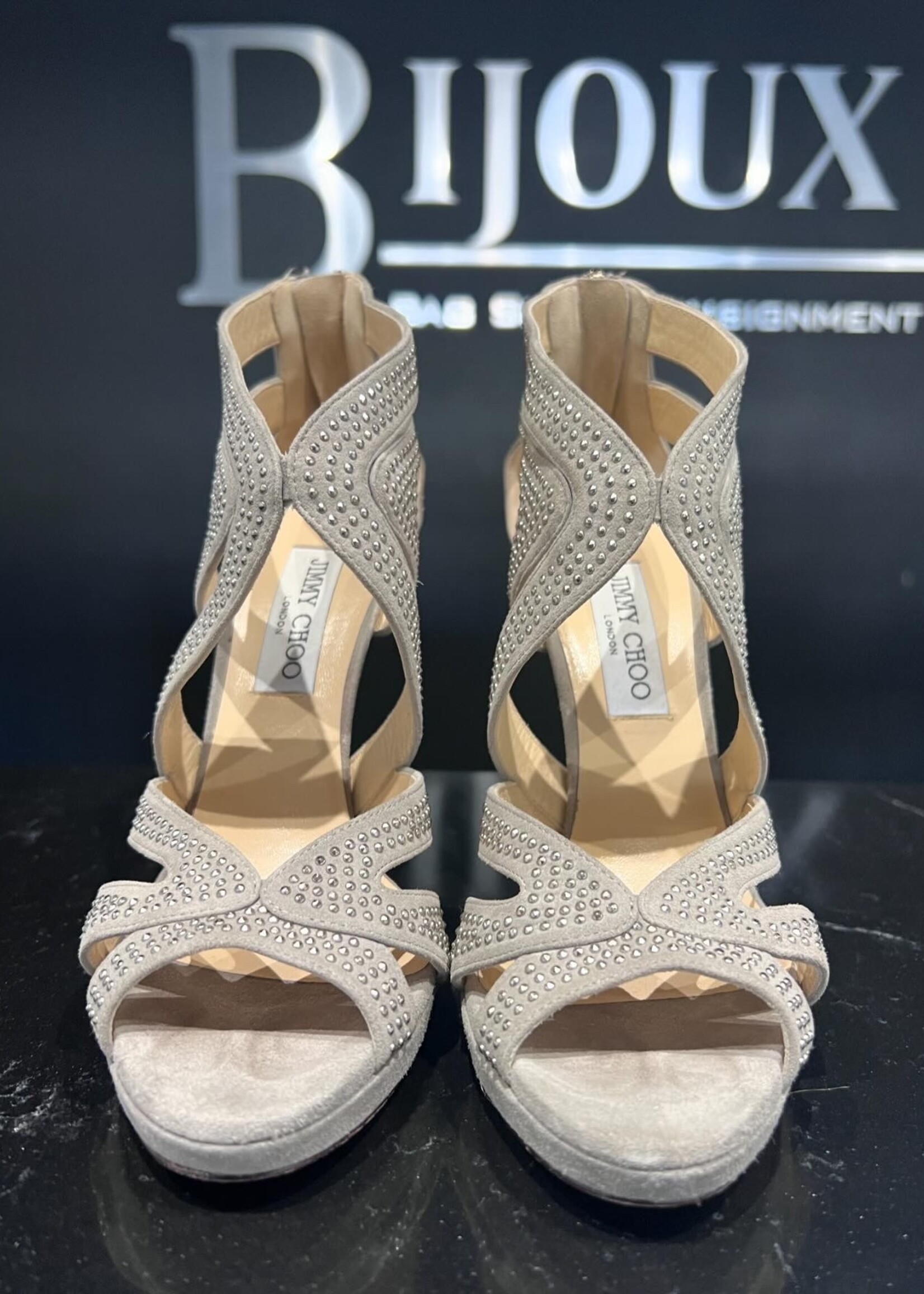 Jimmy Choo Jimmy Choo Suede Studded Collar Sandals 38.5