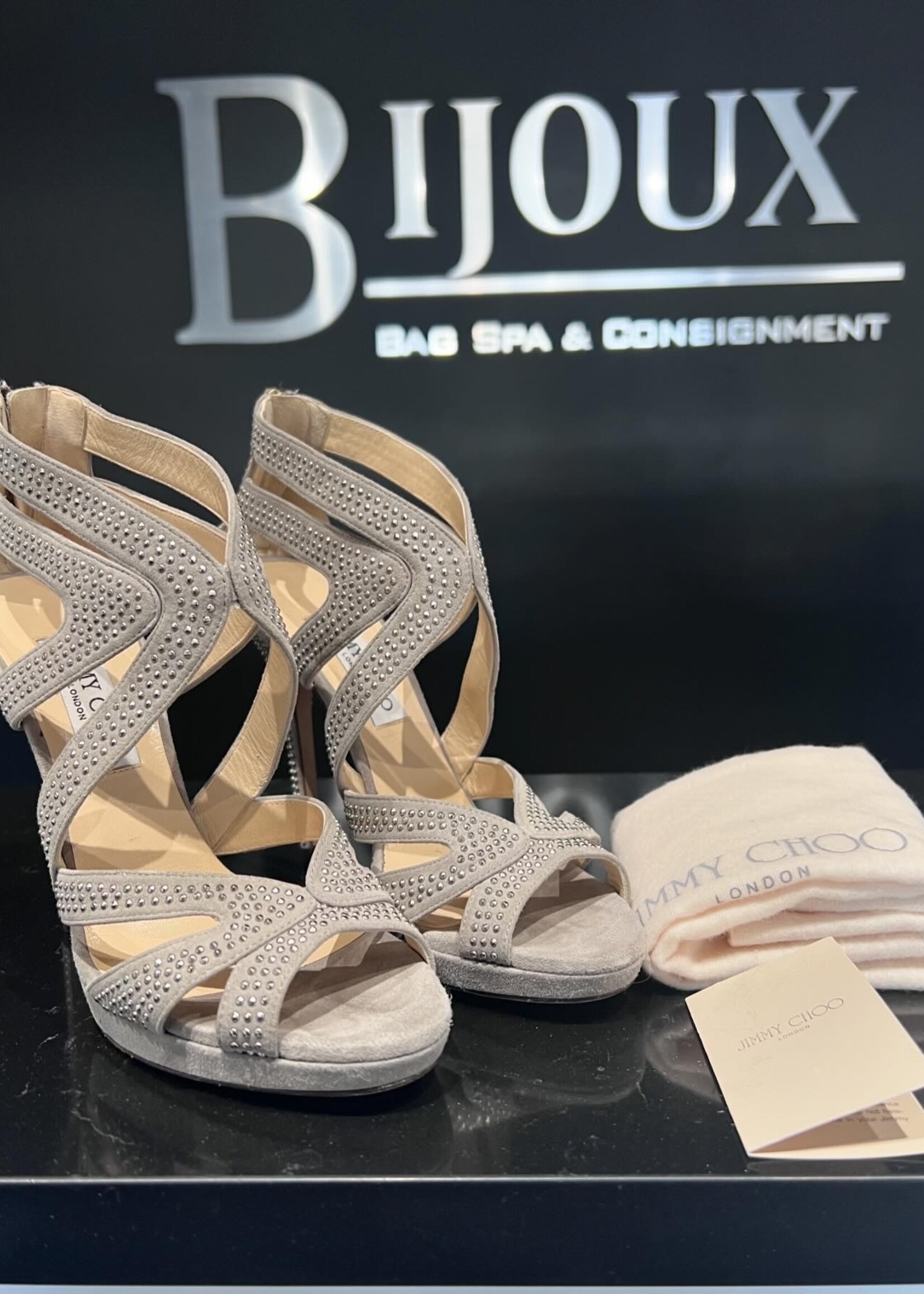 Jimmy Choo Jimmy Choo Suede Studded Collar Sandals 38.5