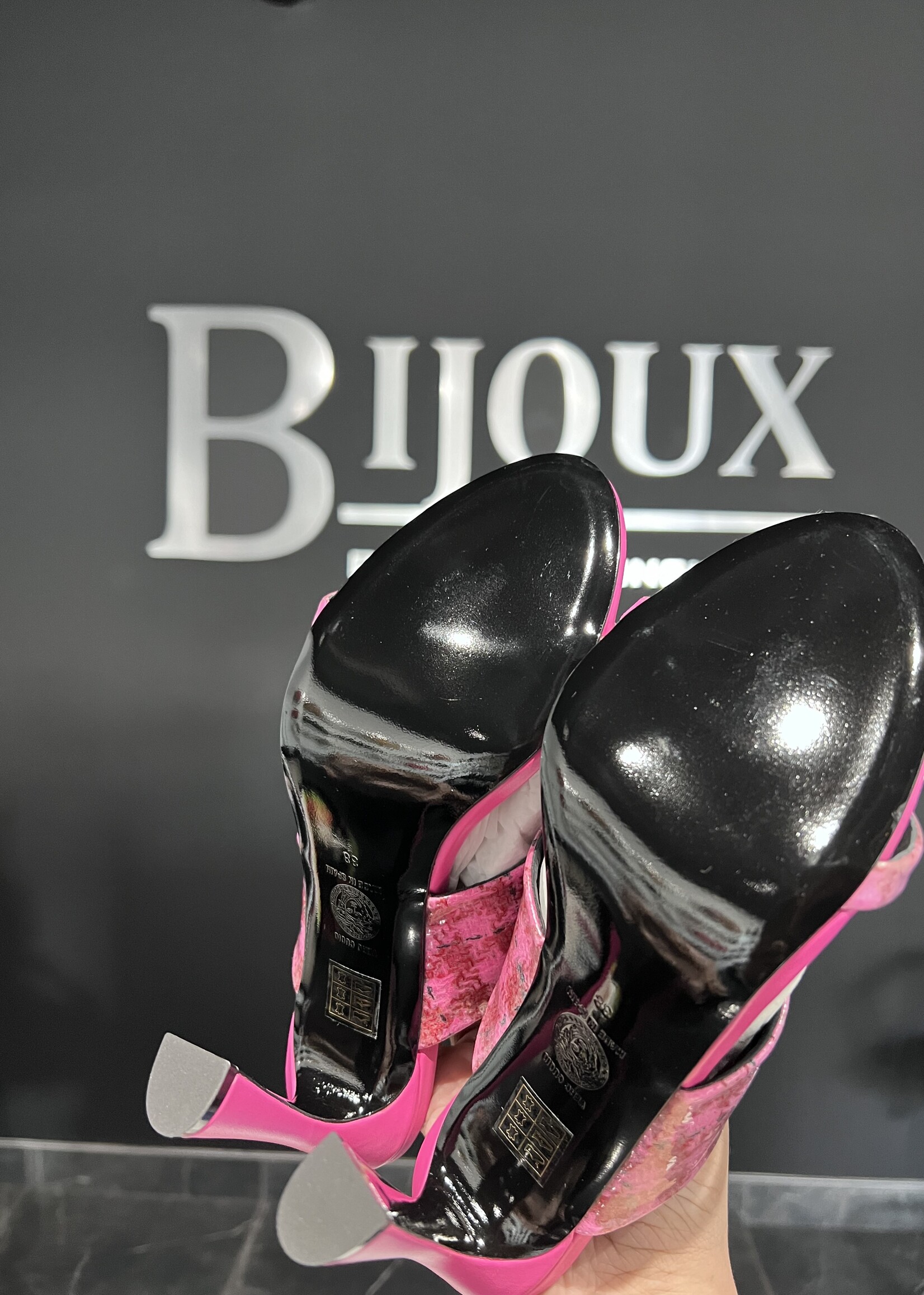 Versace SOLD- Versace Patent Tweed Heels- 38