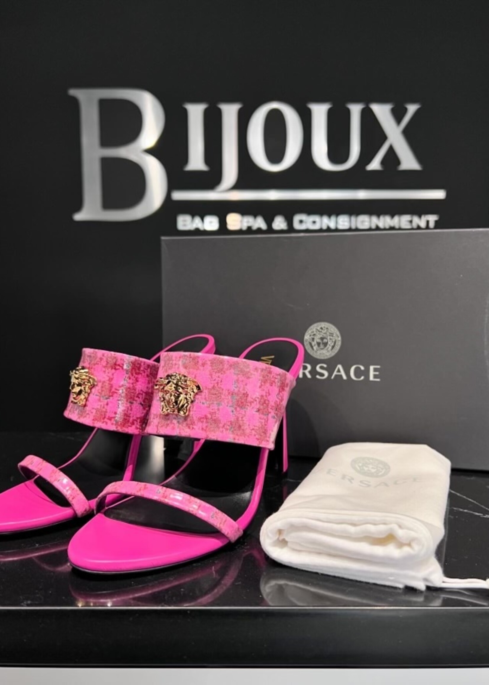 Versace SOLD- Versace Patent Tweed Heels- 38