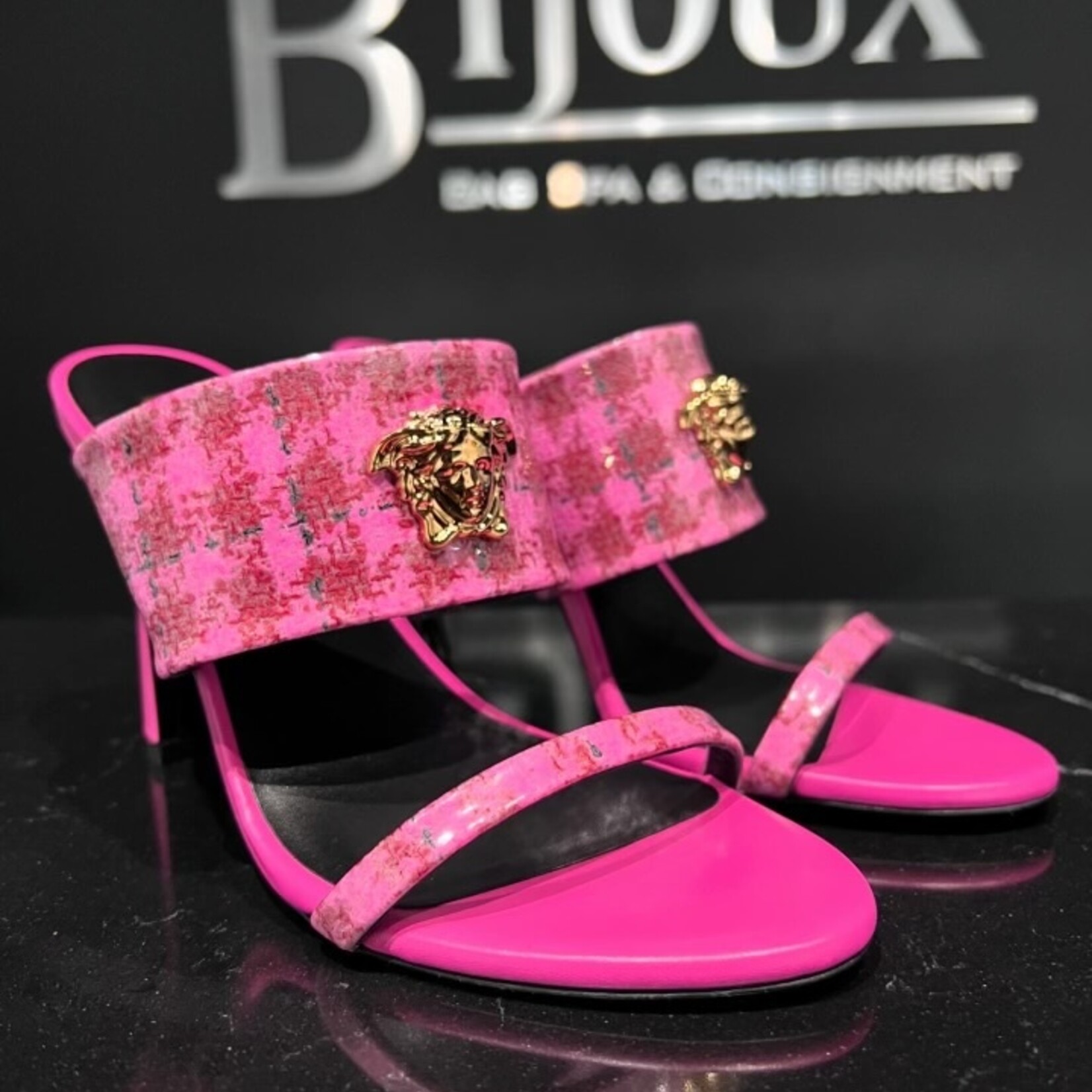 Versace SOLD- Versace Patent Tweed Heels- 38