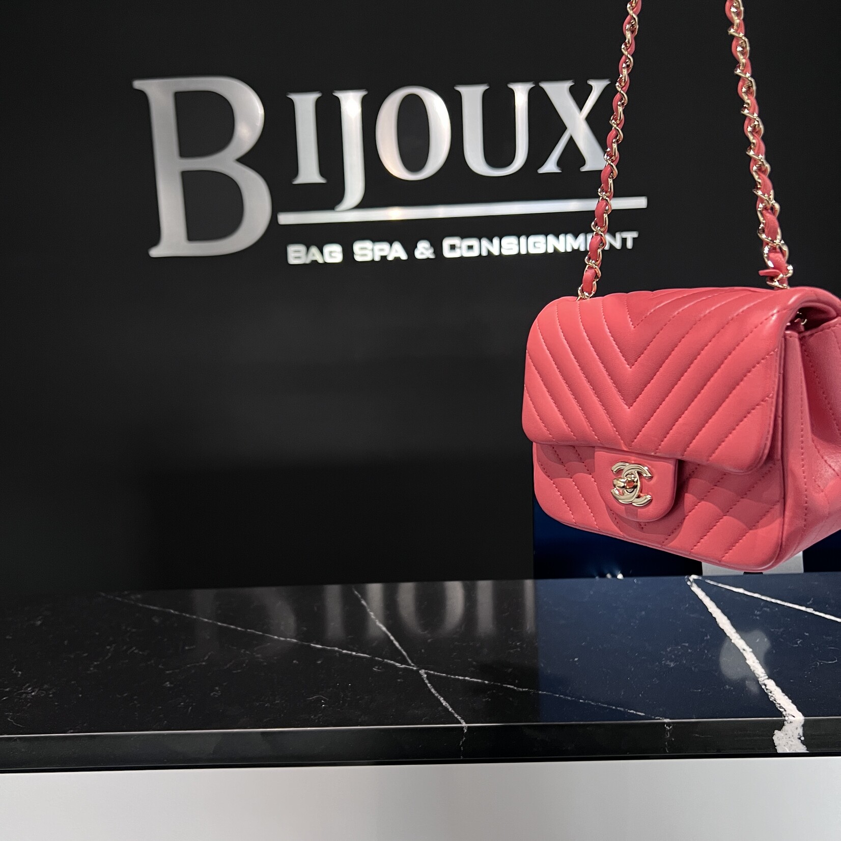 Chanel Square Chevron Mini Flap Bijoux Bag Spa Consignment