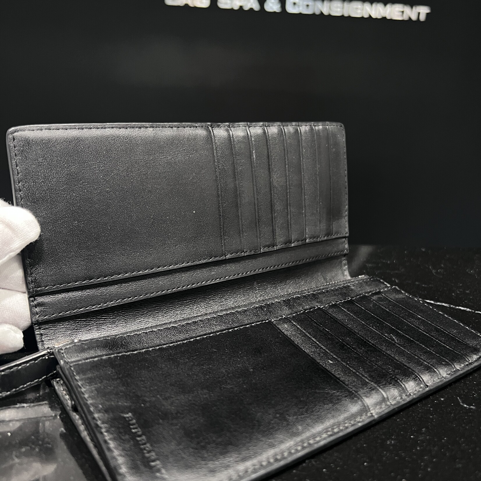 Burberry SOLD - Burberry Navy/Black Bifold Large Wallet
