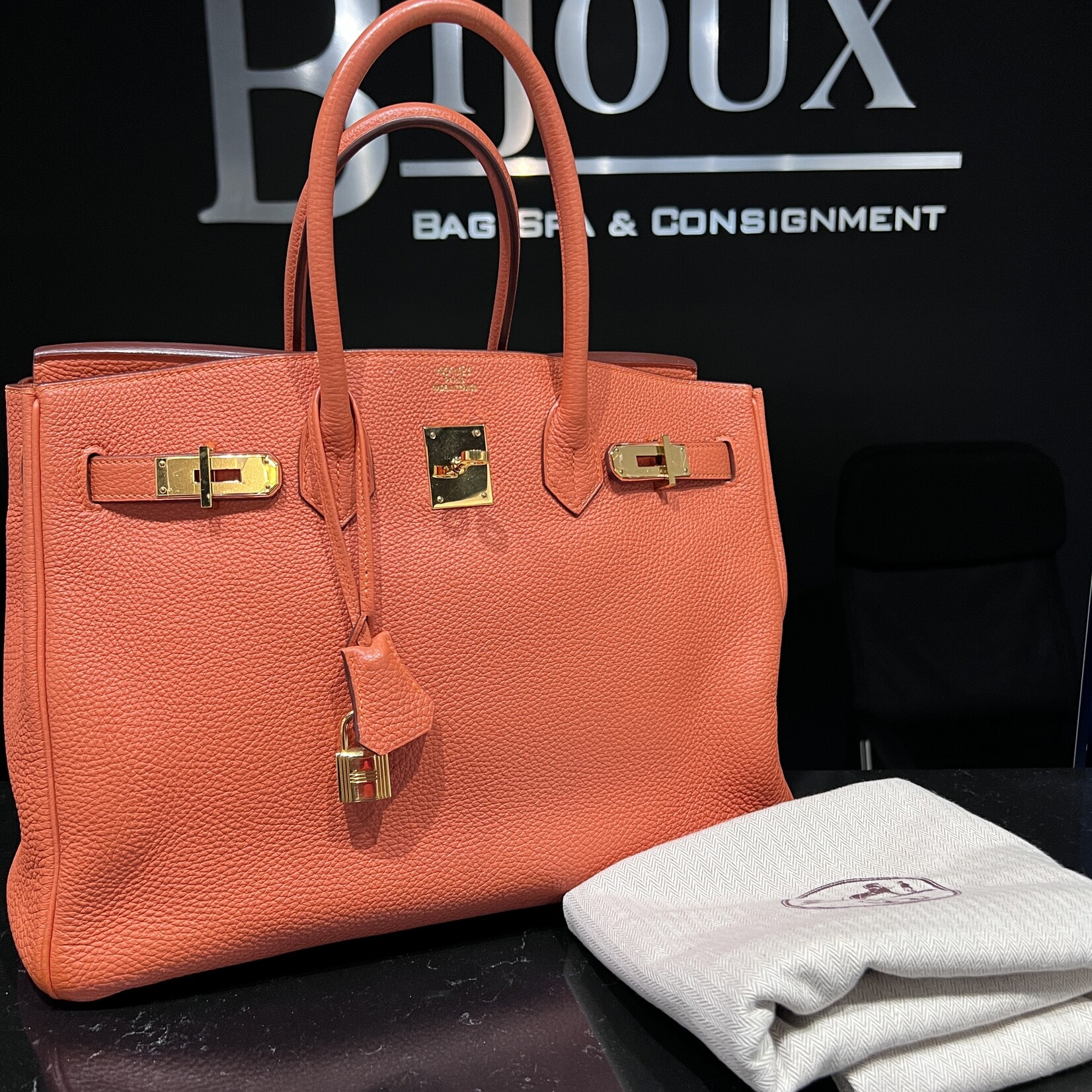 Hermes Birkin 35 Orange Togo GHW Bijoux Bag Spa Consignment