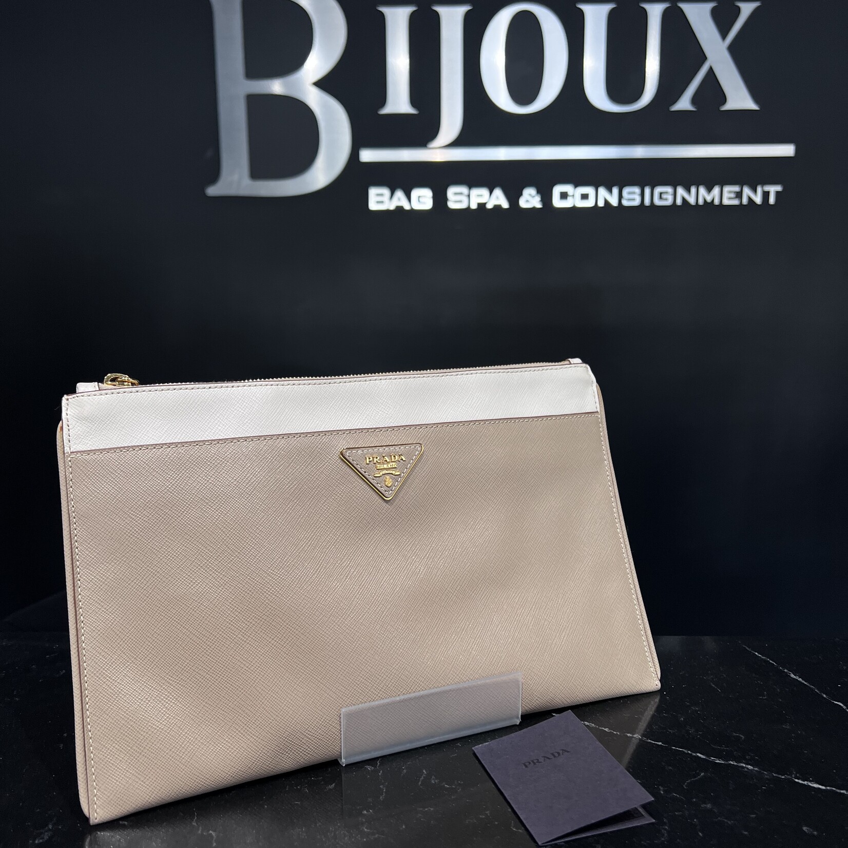 Prada SOLD - Prada Saffiano Two Tone Clutch