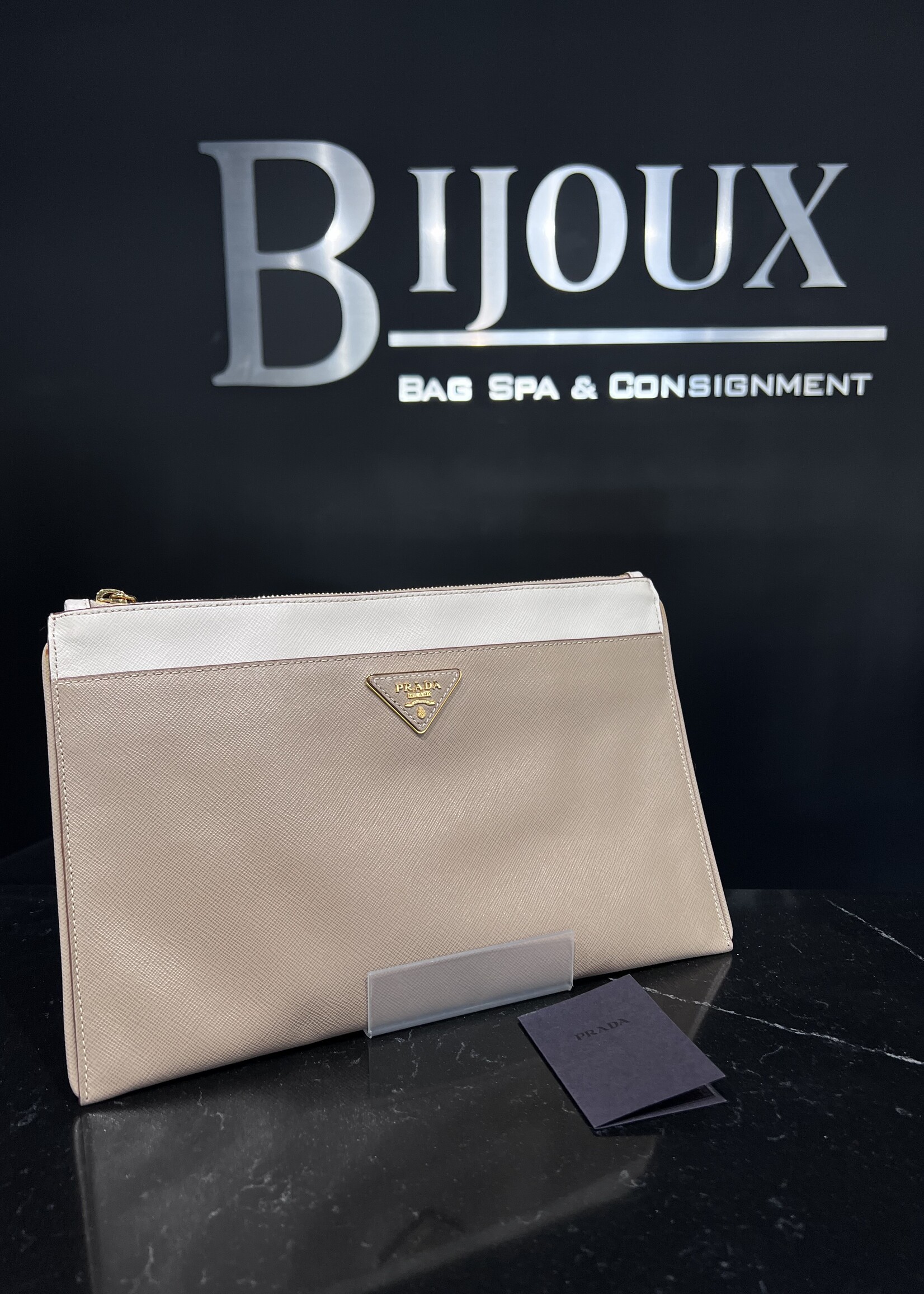 Prada SOLD - Prada Saffiano Two Tone Clutch
