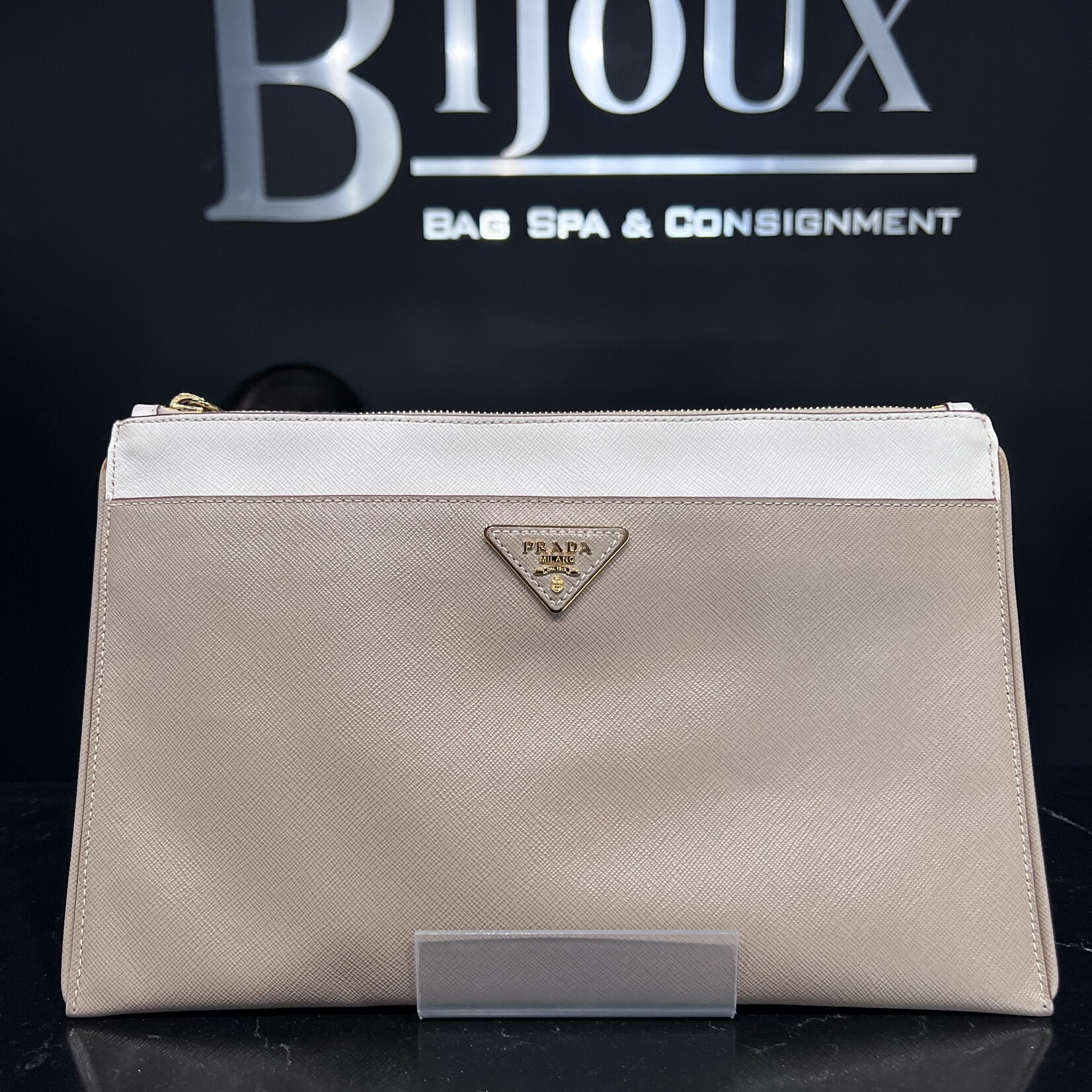 Prada SOLD - Prada Saffiano Two Tone Clutch