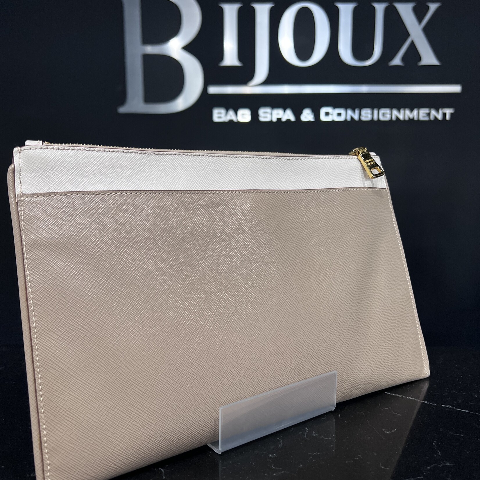 Prada SOLD - Prada Saffiano Two Tone Clutch