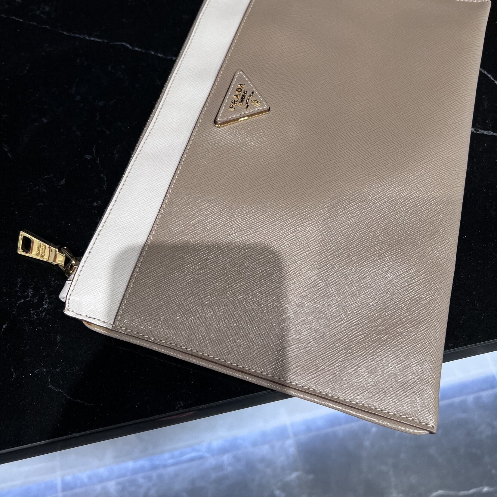 Prada SOLD - Prada Saffiano Two Tone Clutch