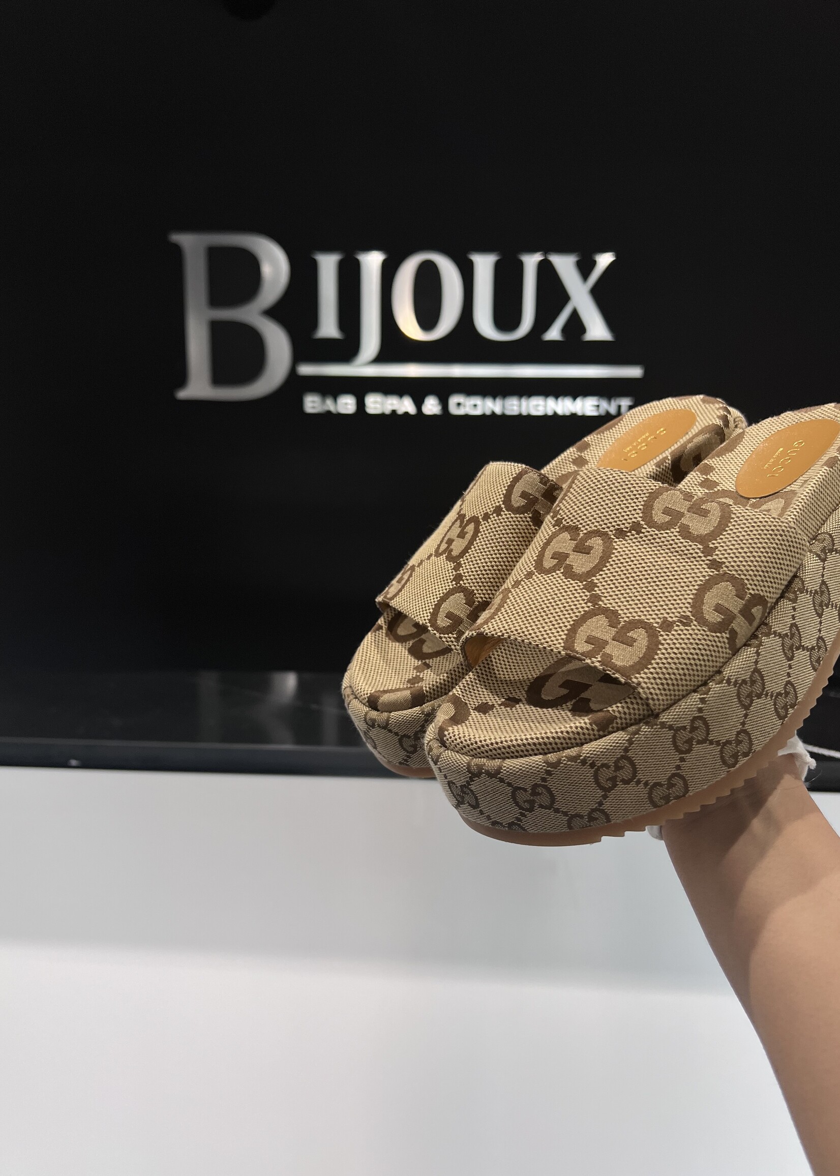 Gucci SOLD - Gucci Monogram Platform Sandals