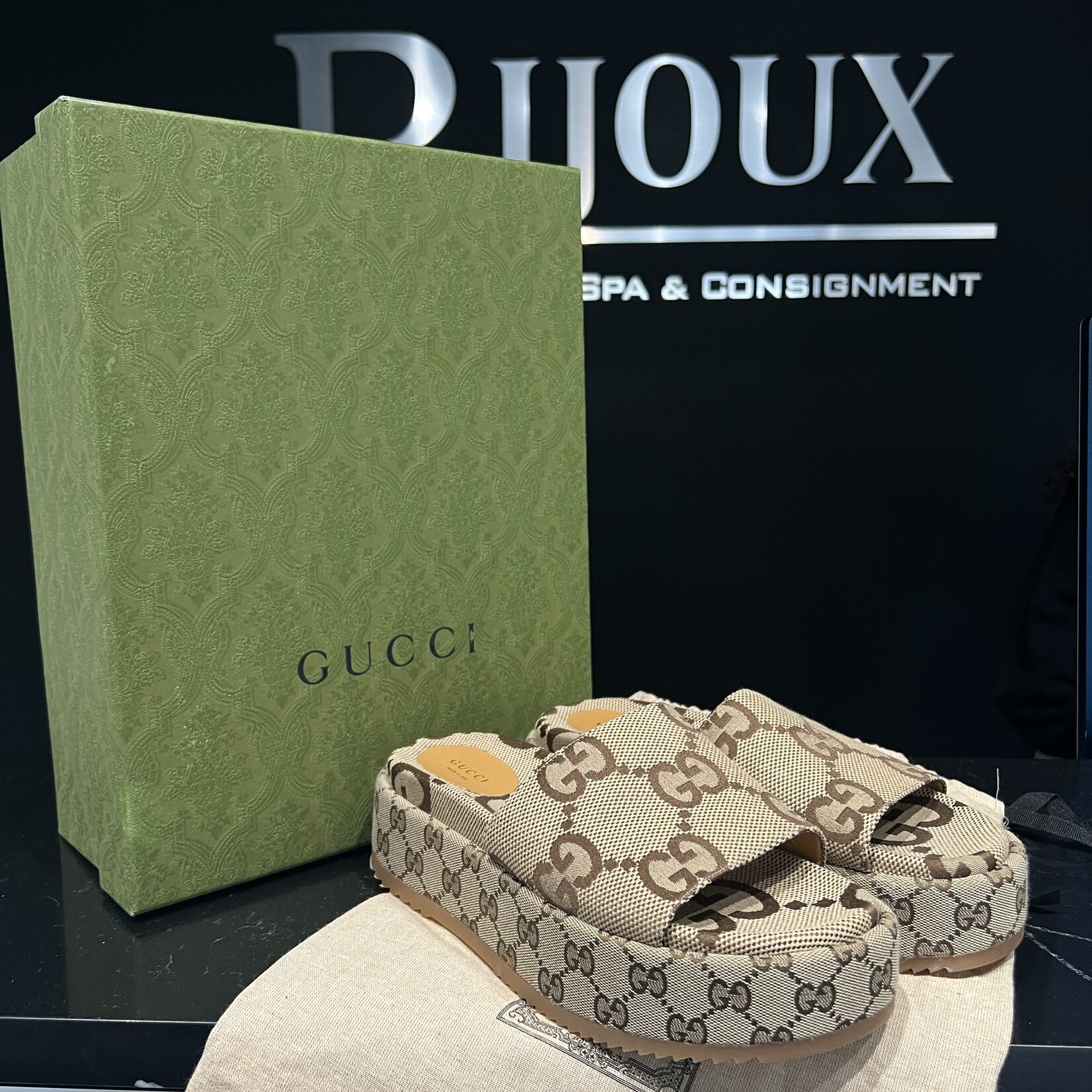 Gucci SOLD - Gucci Monogram Platform Sandals